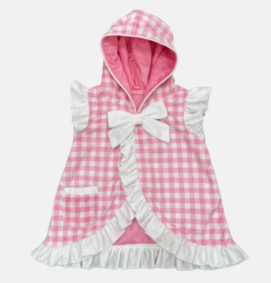 Girls Swim Cover Up - Ruffle Pink gingham