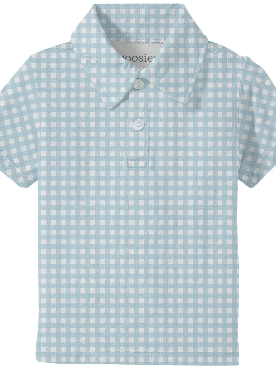 Blue Gingham Short Sleeve Polo Shirt