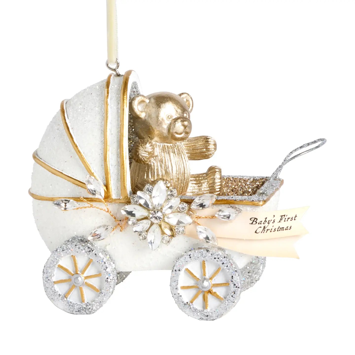 Baby's First Christmas Pram Glitter Ornament