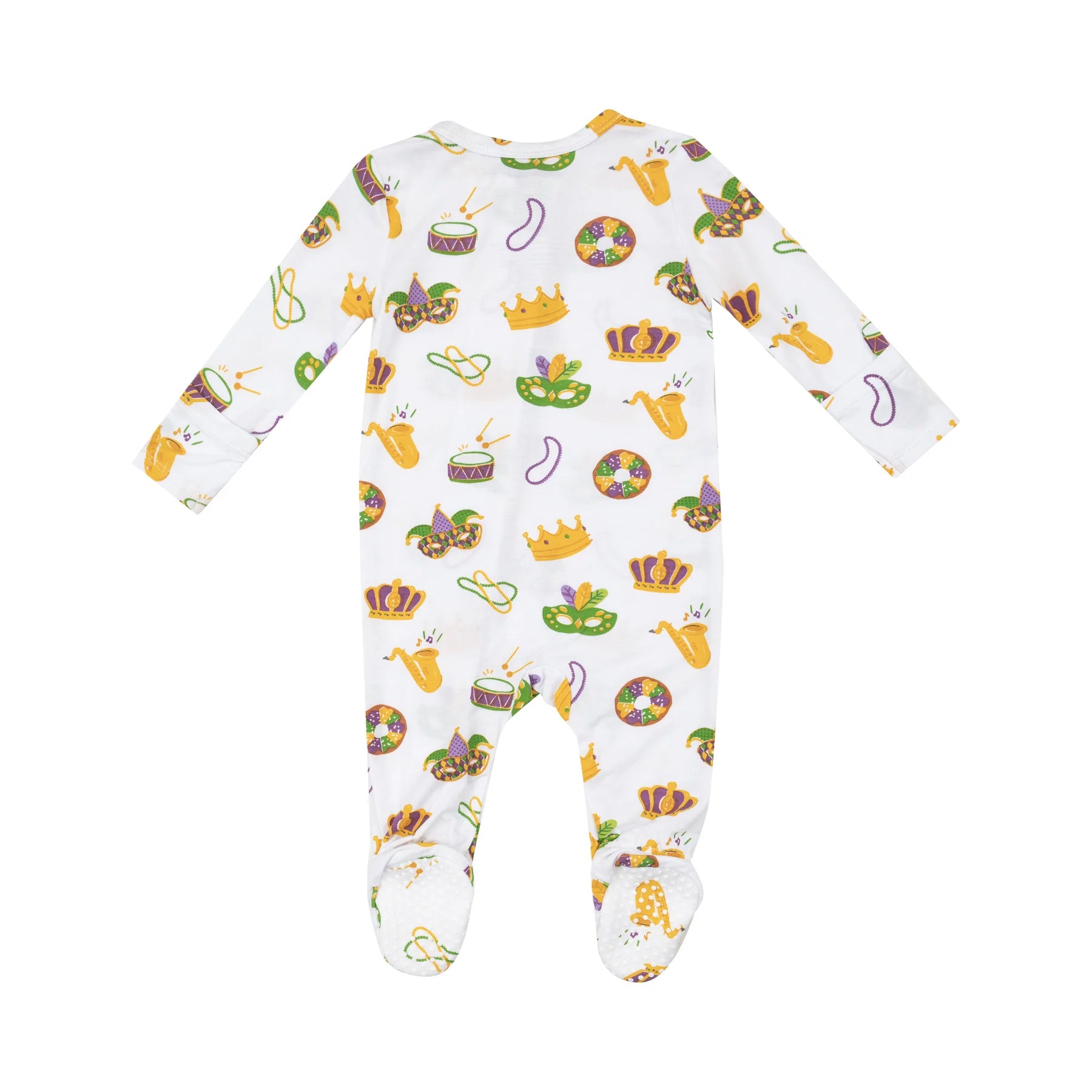 White Mardi Gras Print Zip Footie