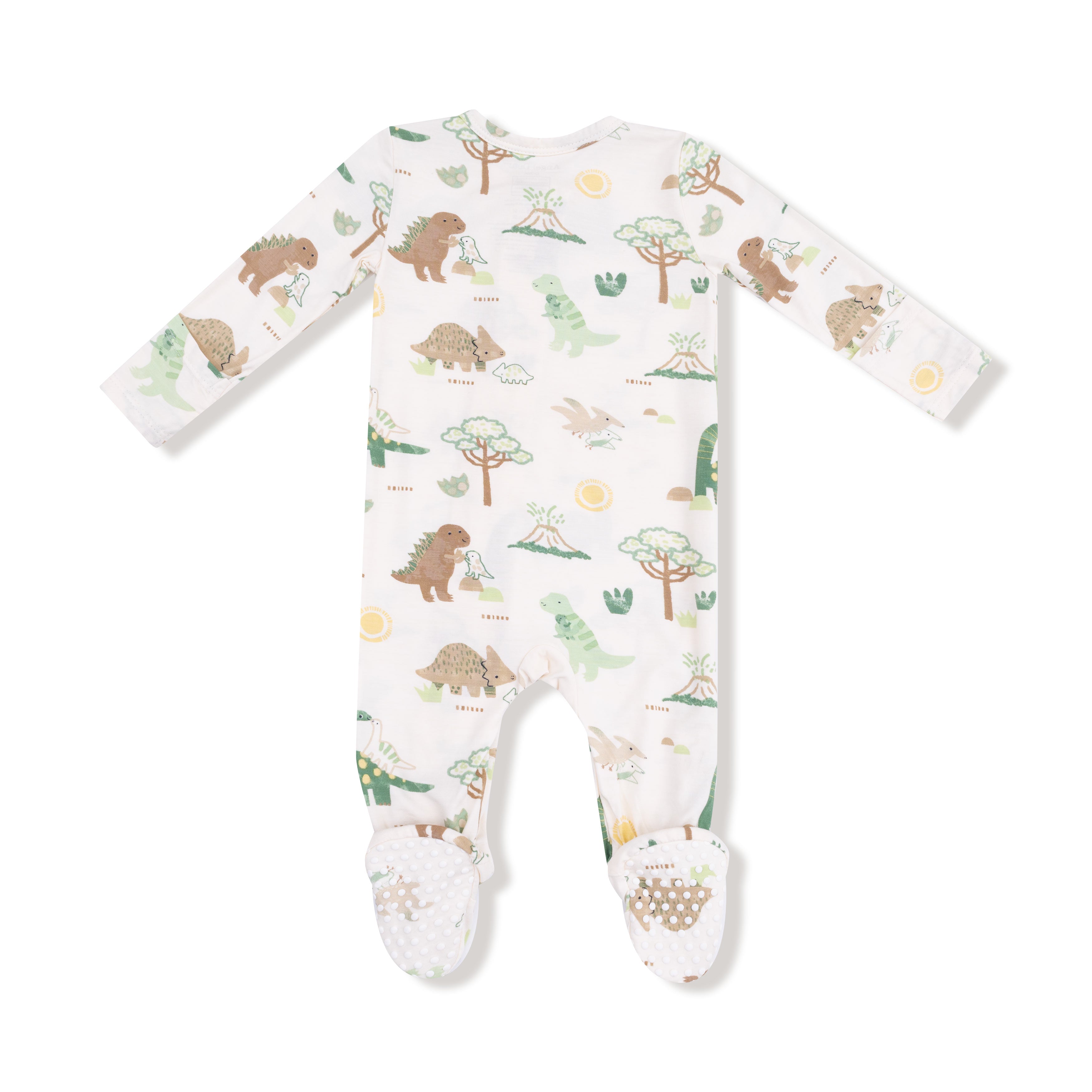 Ivory Green Baby Love Dinos 2-Way Zip Footie