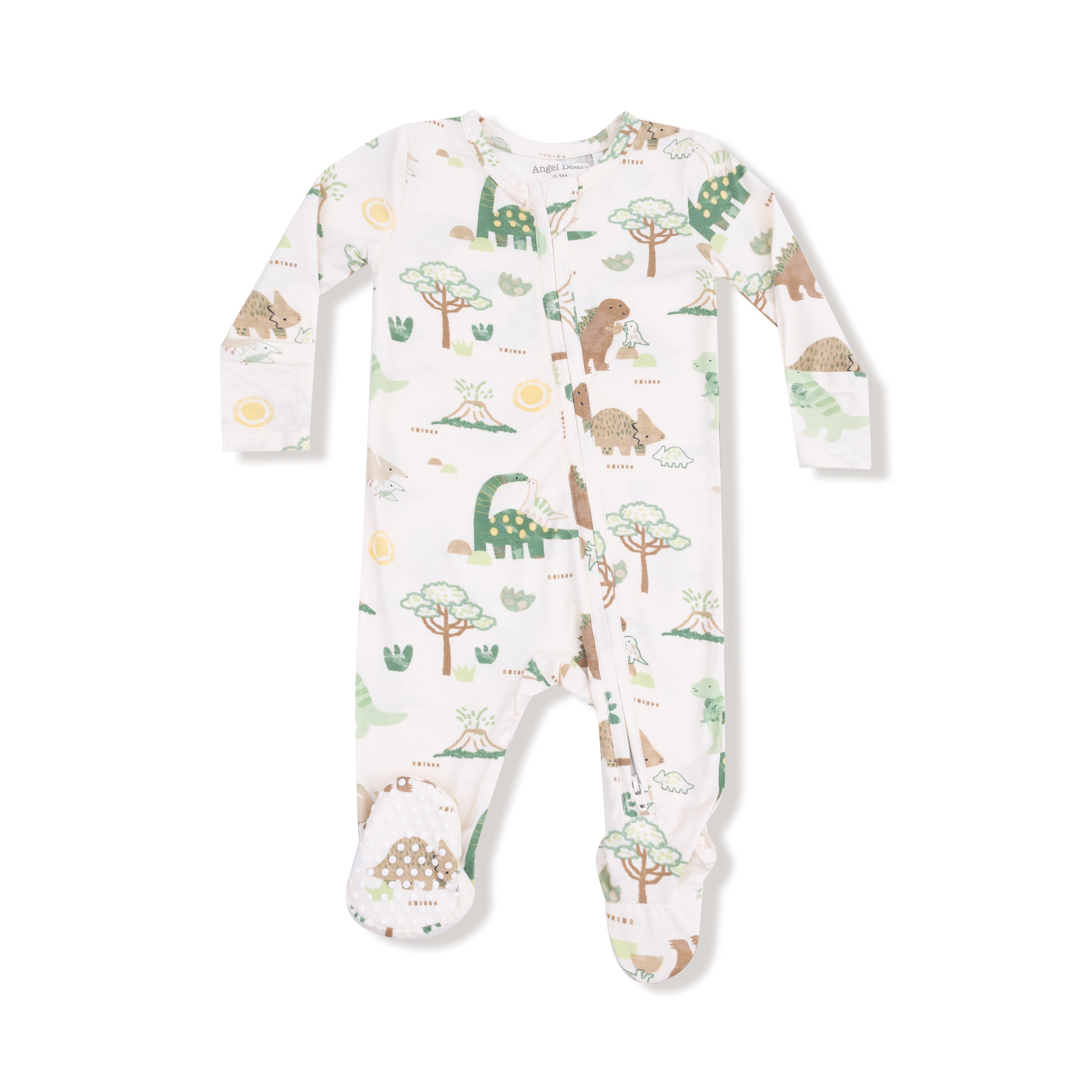 Ivory Green Baby Love Dinos 2-Way Zip Footie