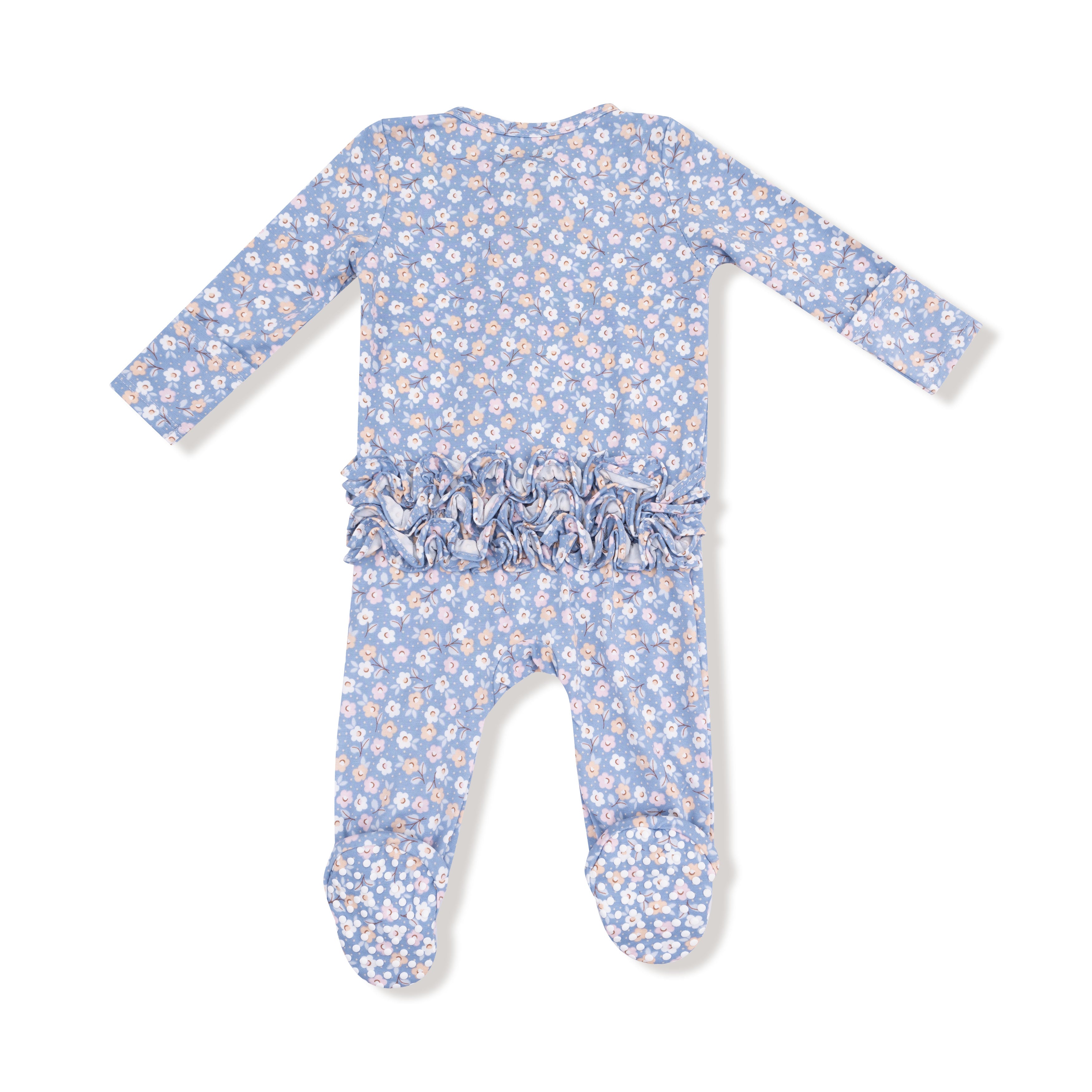 Blue Pink Country Calico 2-Way Zip Ruffle Footie
