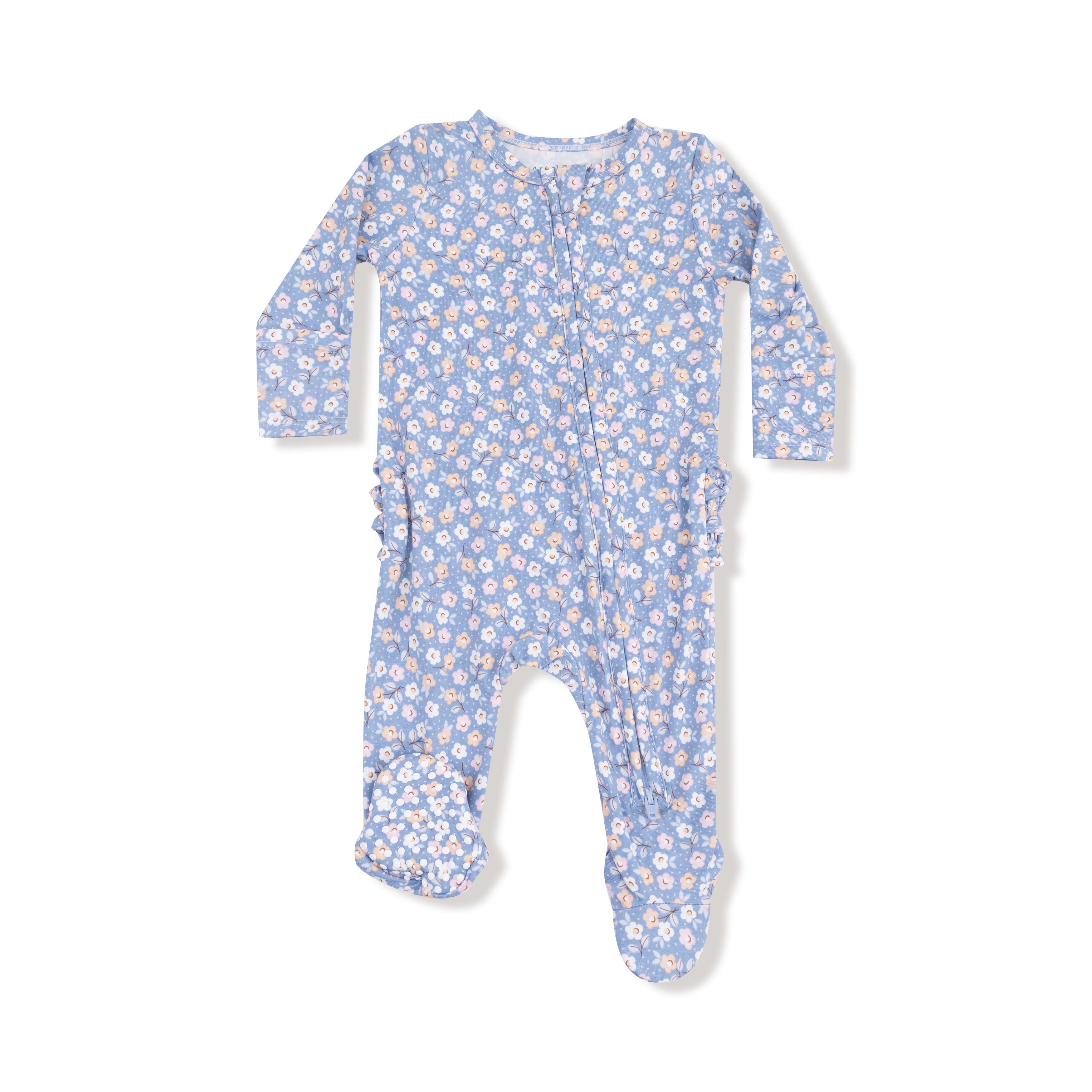 Blue Pink Country Calico 2-Way Zip Ruffle Footie