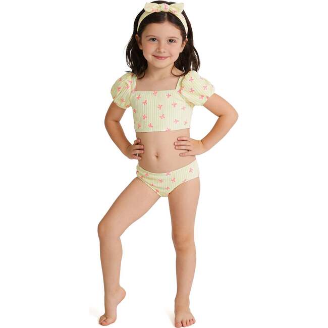 Yellow Stripe Puff Sleeve Tankini with Headband