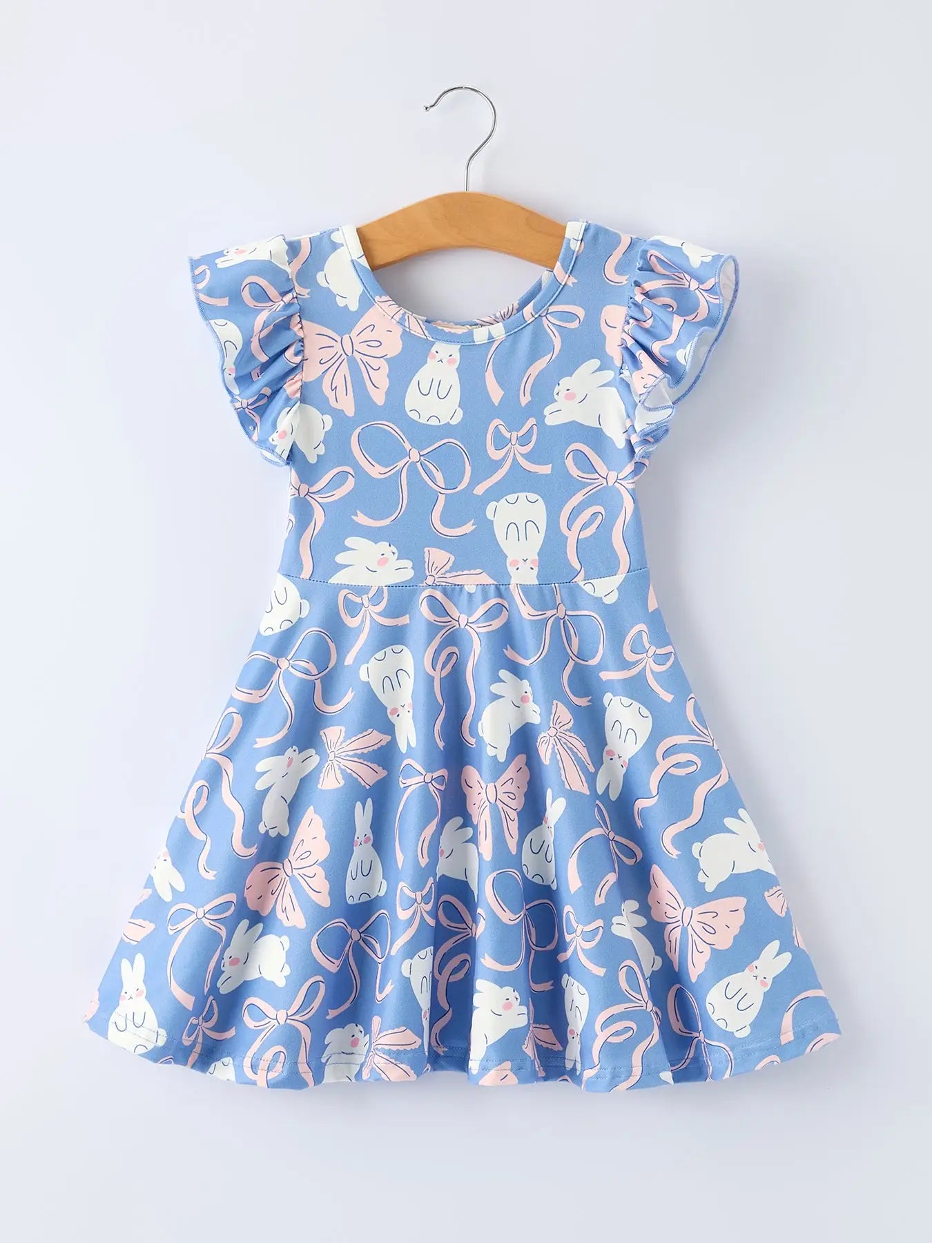 Easter Bunny Bow Pastel Girls Ruffle Hem Dress