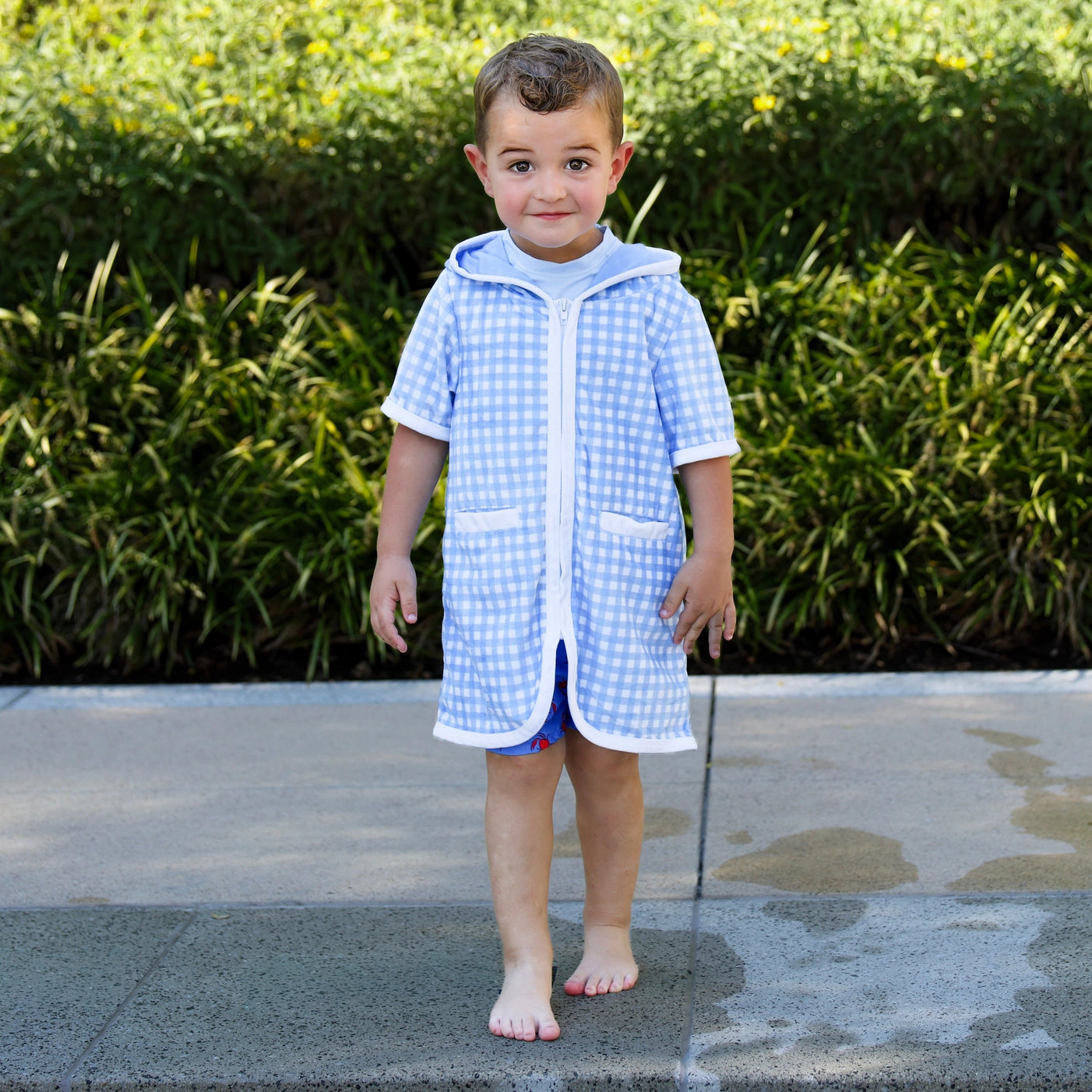 Boys Swim Cover Up - Blue Gingham