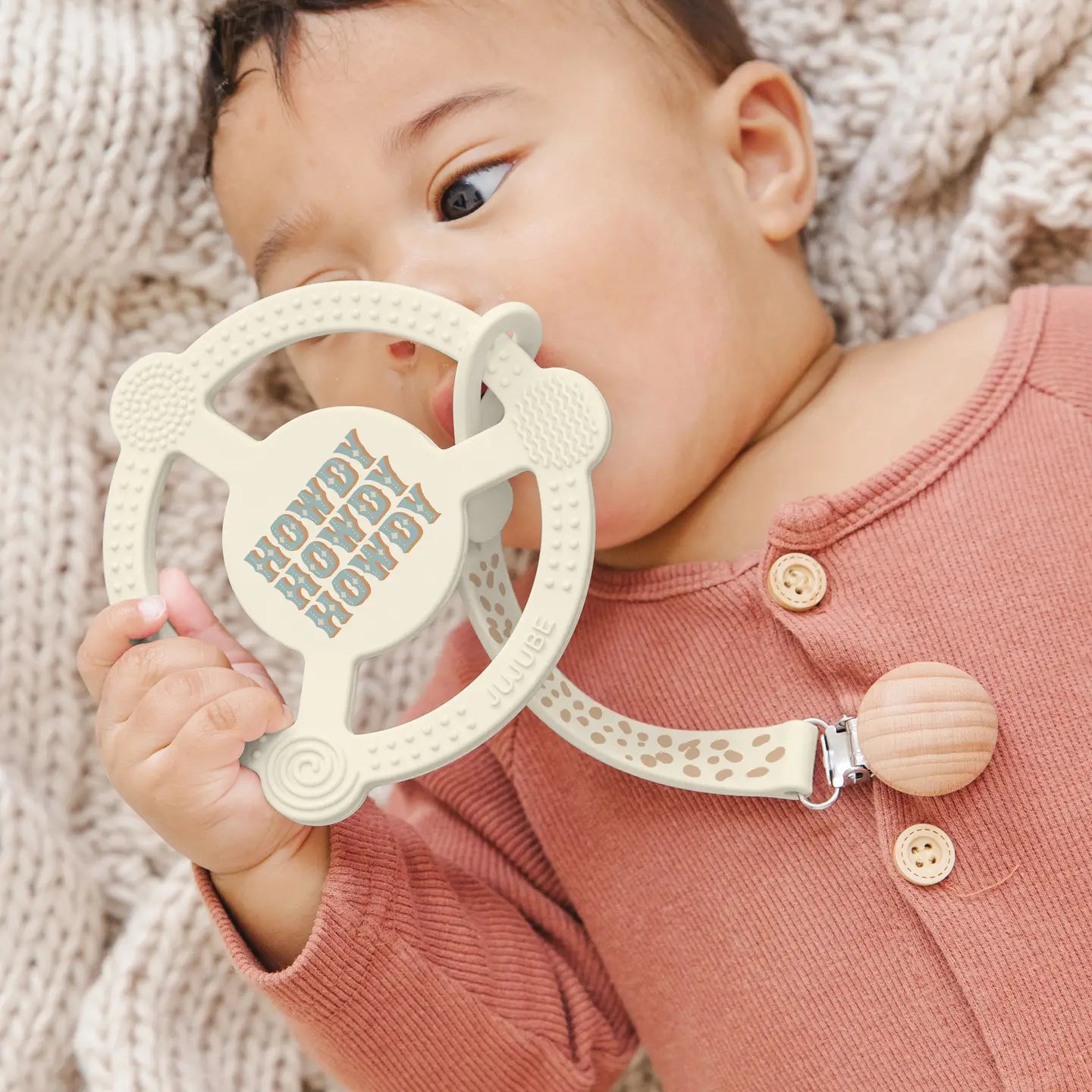 Silicone Teether Ring with Detachable Clip Howdy Partner Blue