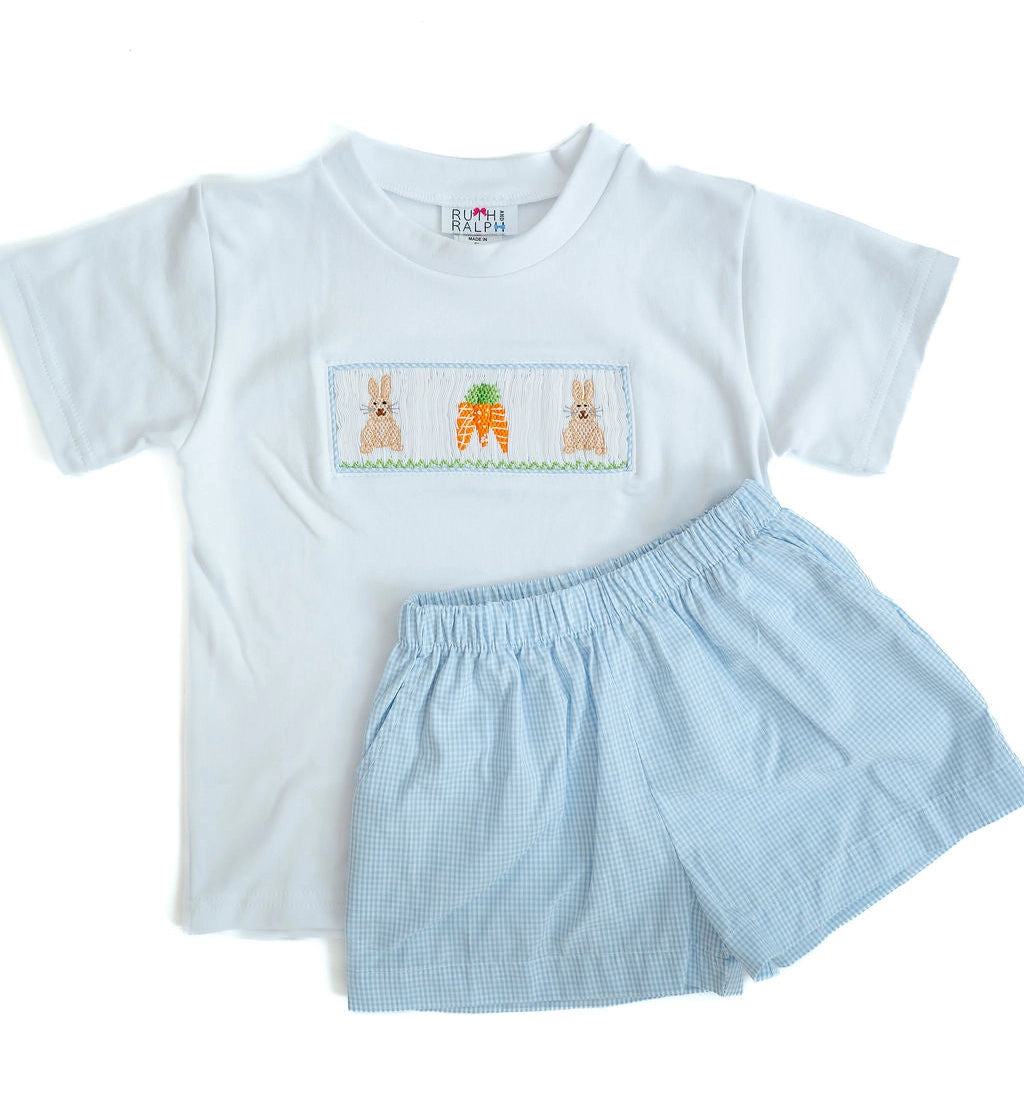 Easter Bunny and Carrots Smocked Shorts Set
