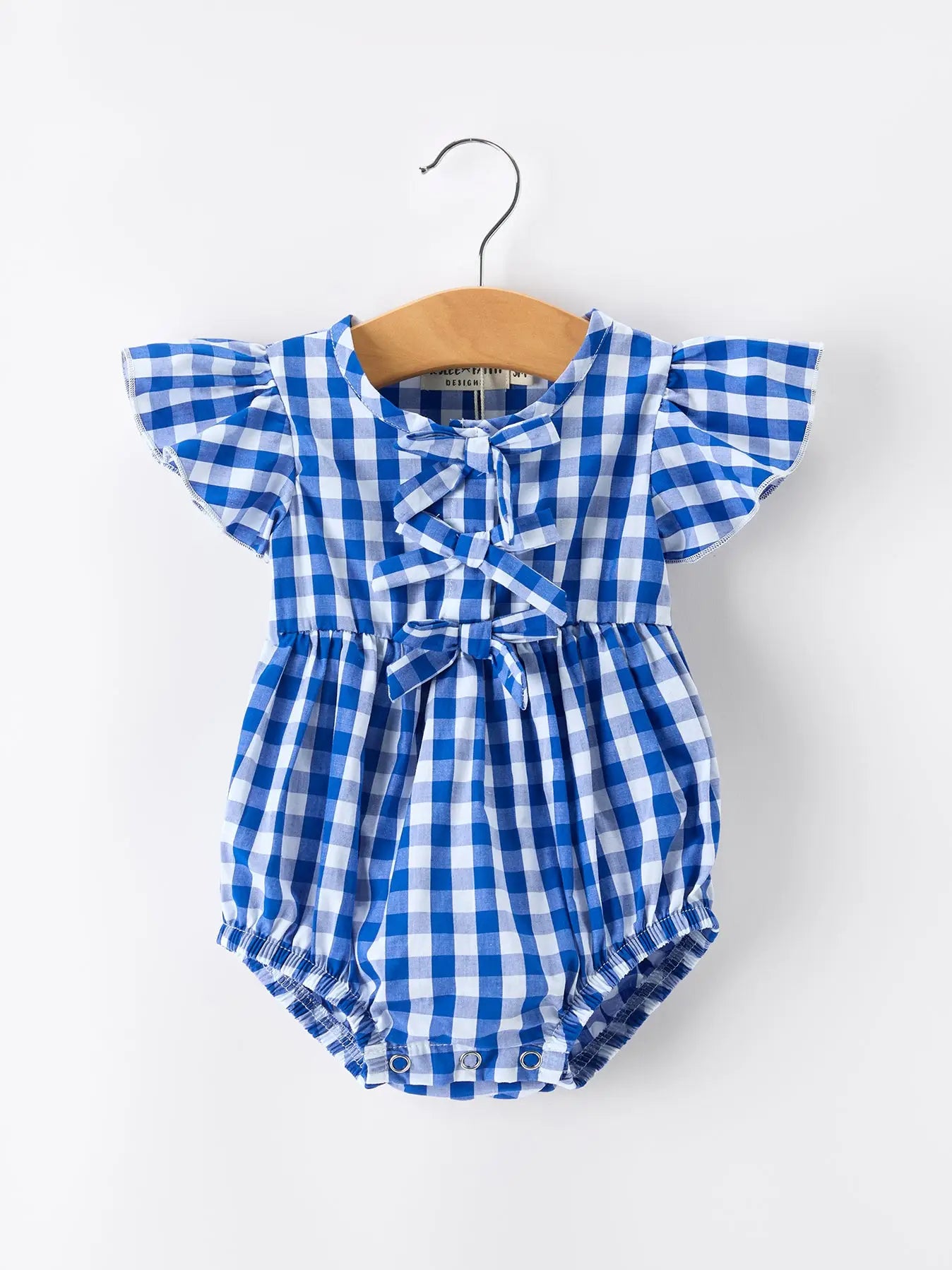 Blue Plaid Bow Romper