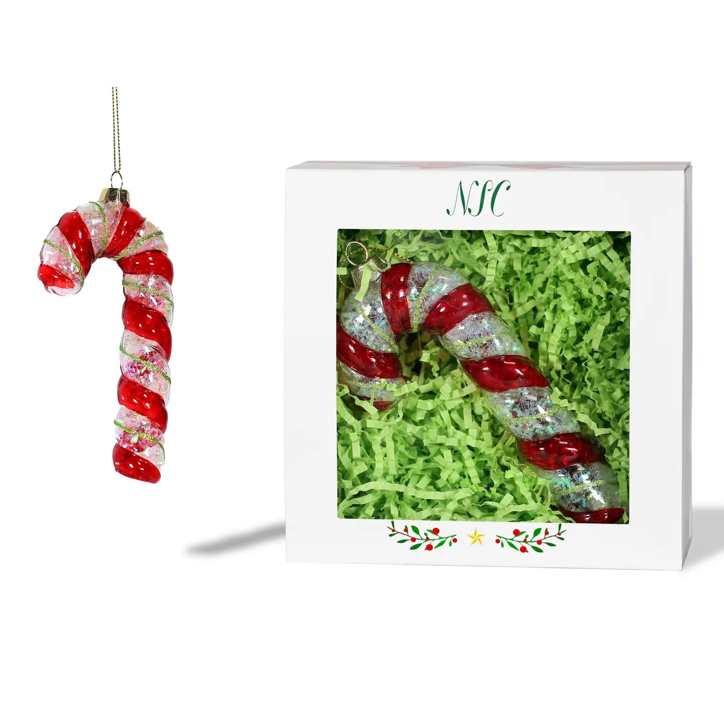 Red Candy Cane Glass Ornament