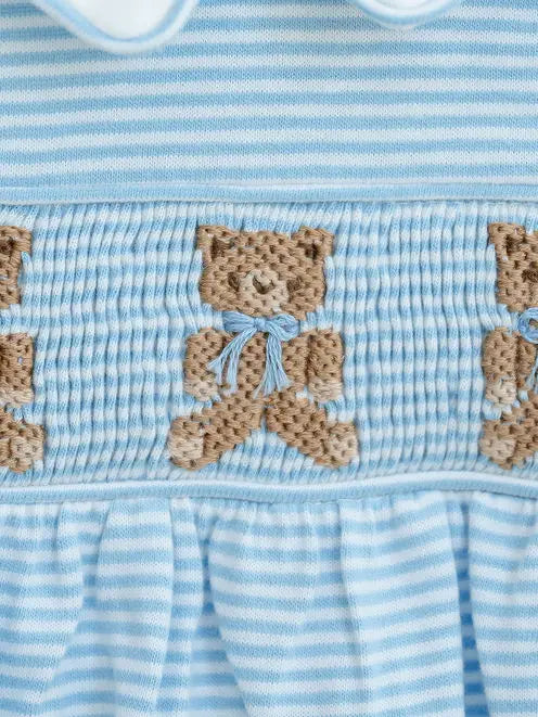 Blue Teddy Bears Smocked Pima Cotton Bubble