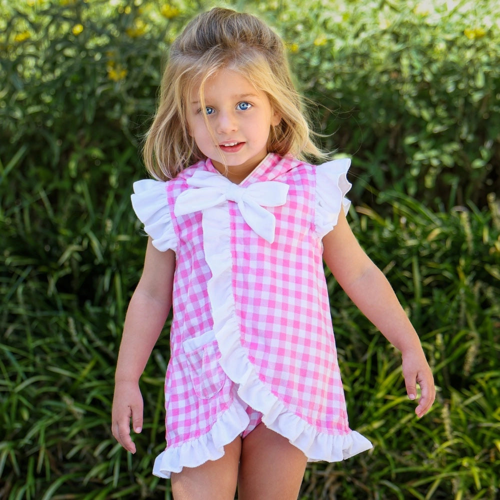 Girls Swim Cover Up - Ruffle Pink gingham