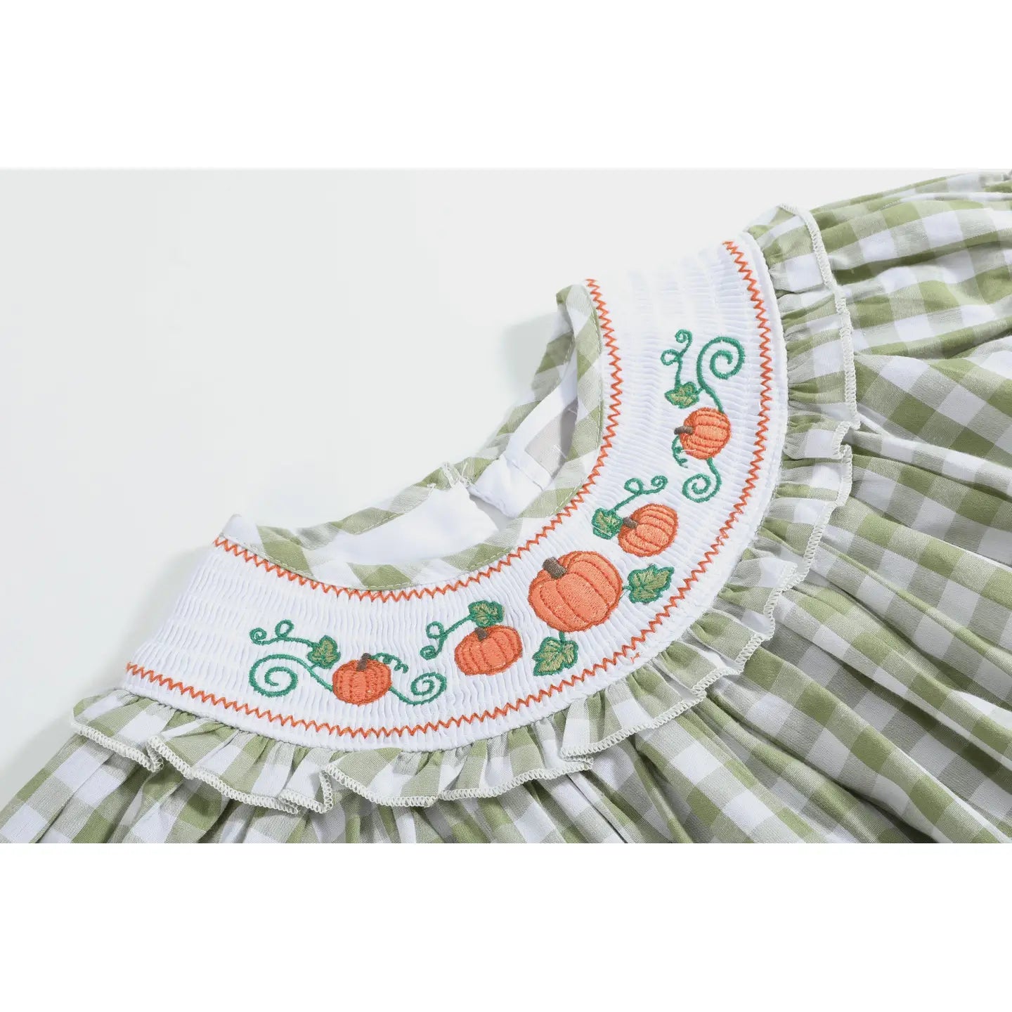 Sage Green Gingham Pumpkin Smocked Bishop Dress