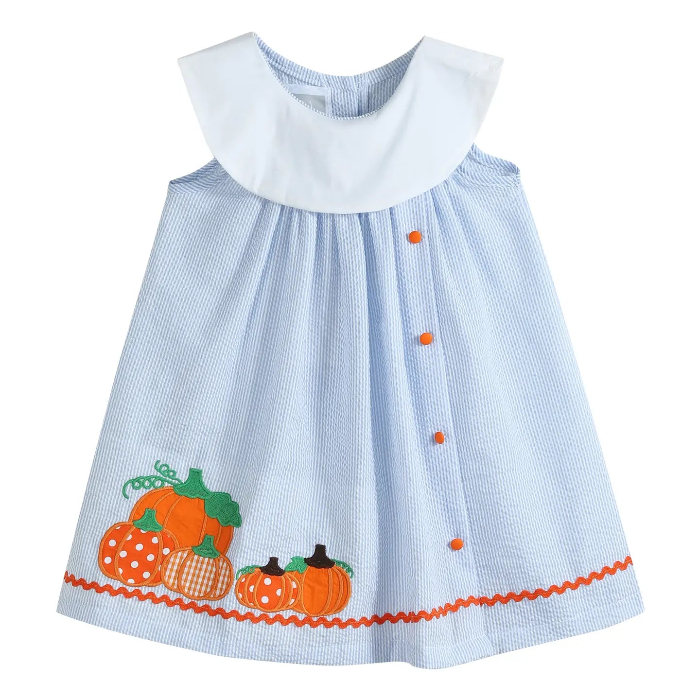 Light Blue Seersucker Pumpkin Baby Yoke Dress
