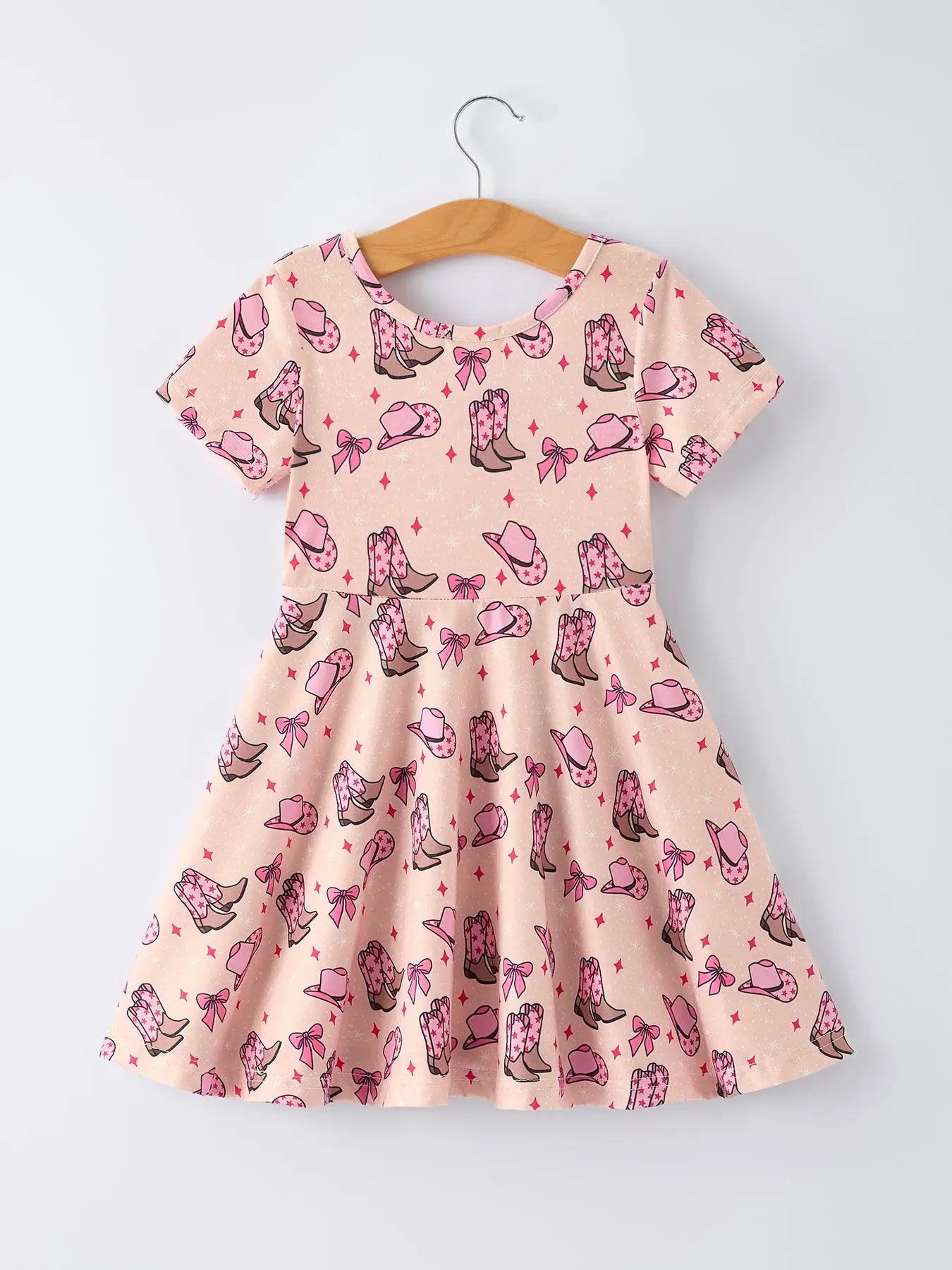 Western Print Girl Short Sleeve Dress