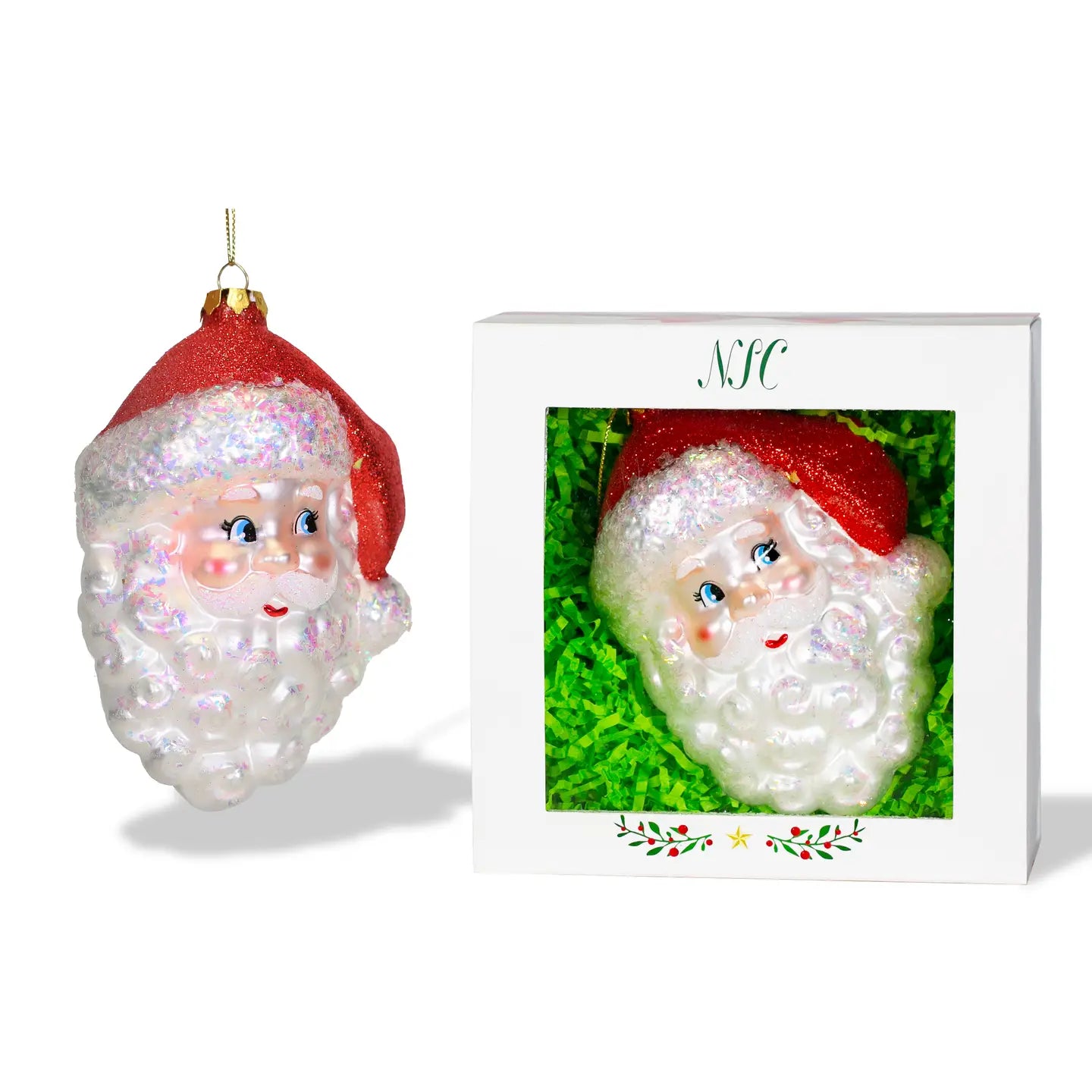 Santa Head Glass Ornament