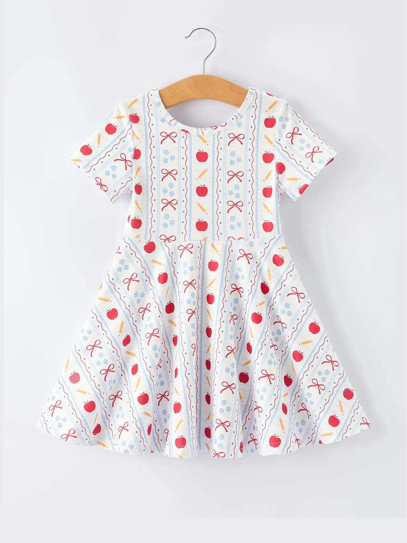 Back to School Apple Bow Stripe Dress