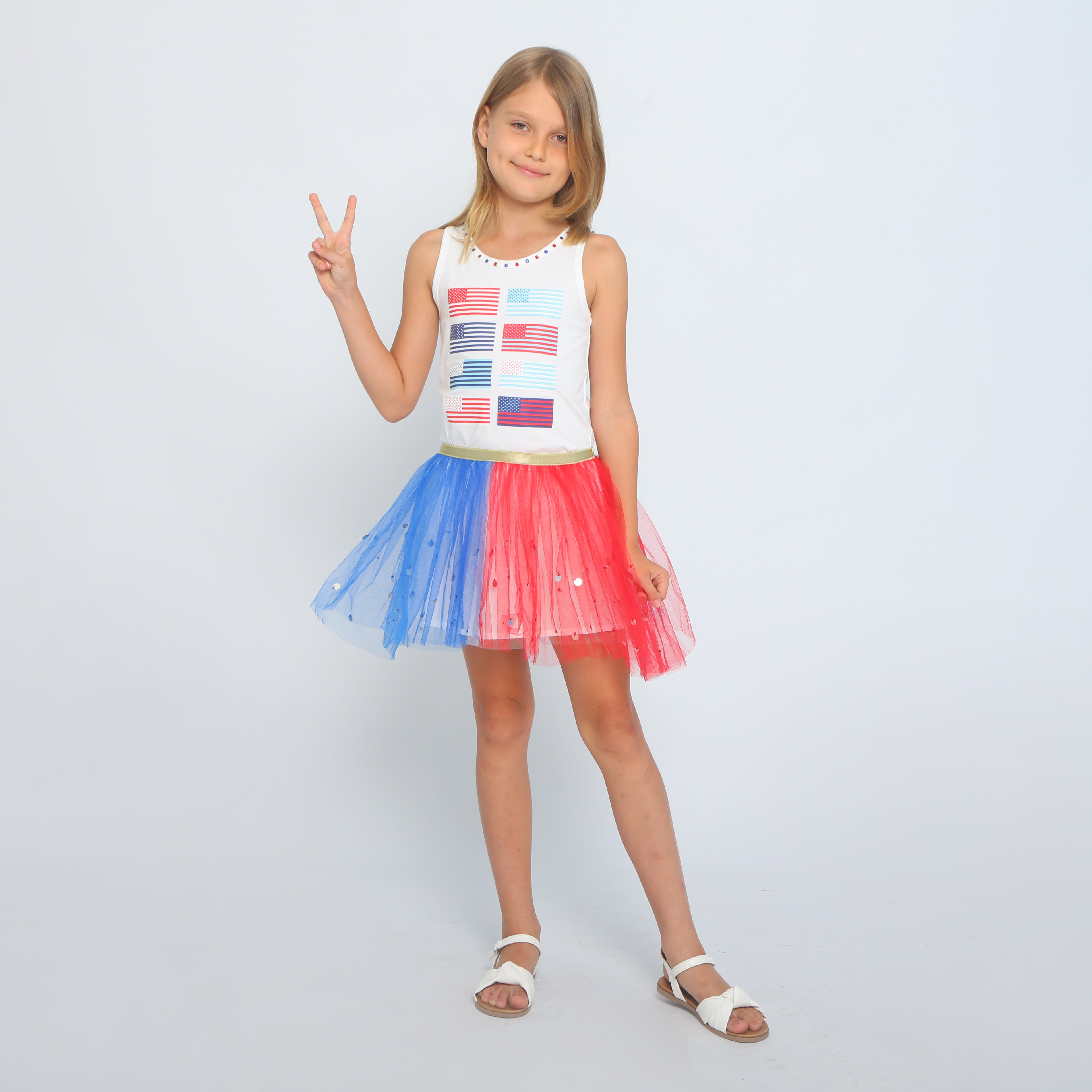 Red Blue Sparkle Tulle Hi-Lo Skirt