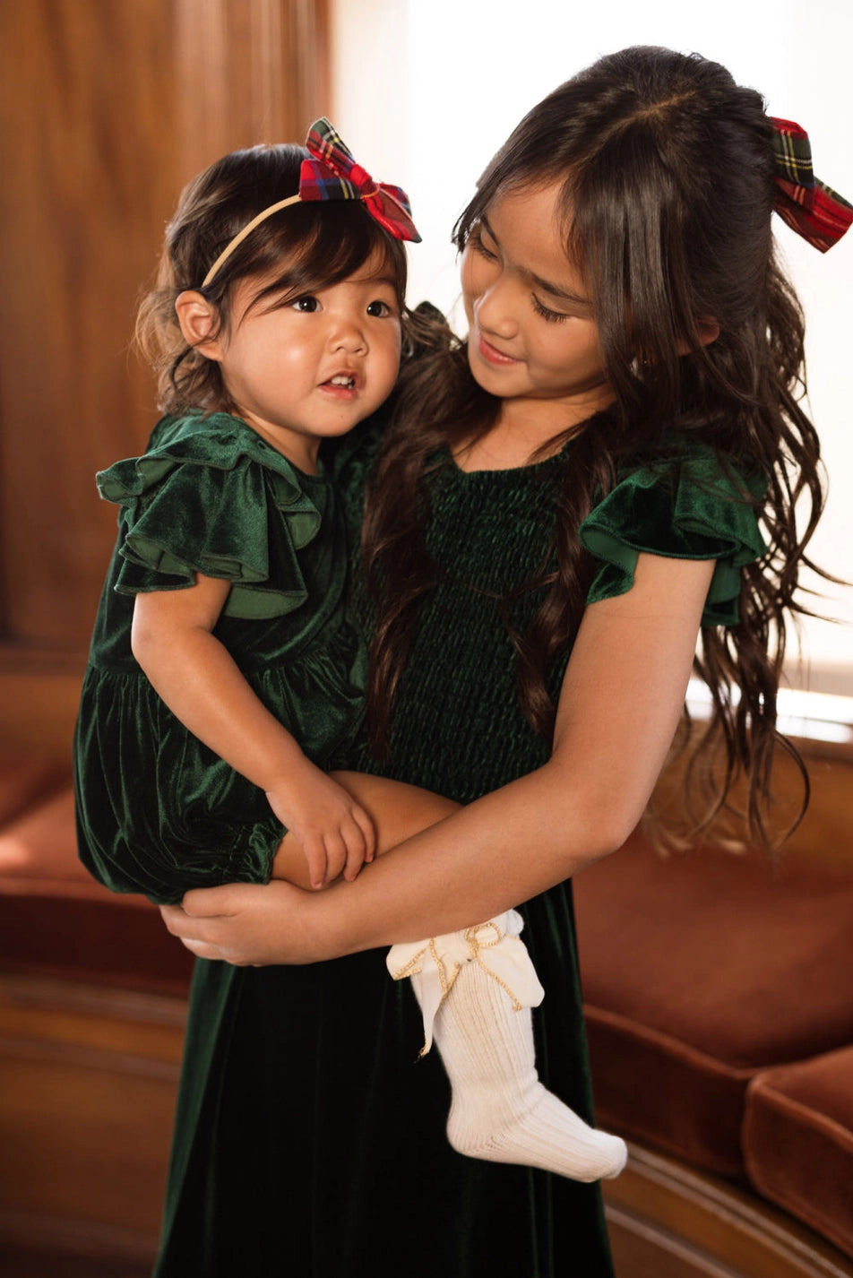 Mini Hattie Dress in Emerald Velvet