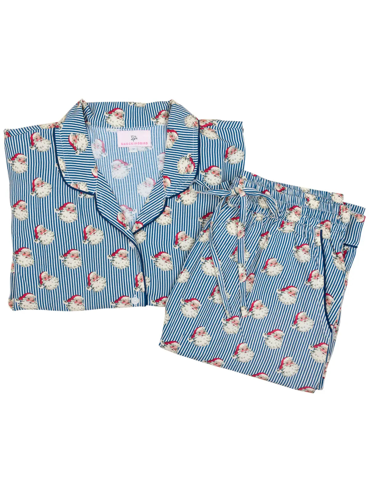 Navy Striped Vintage Santa Pajama Set