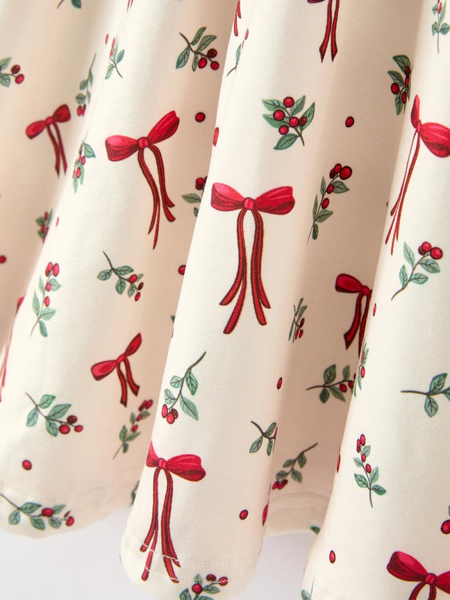Christmas Bow & Berry Print Twirl Dress