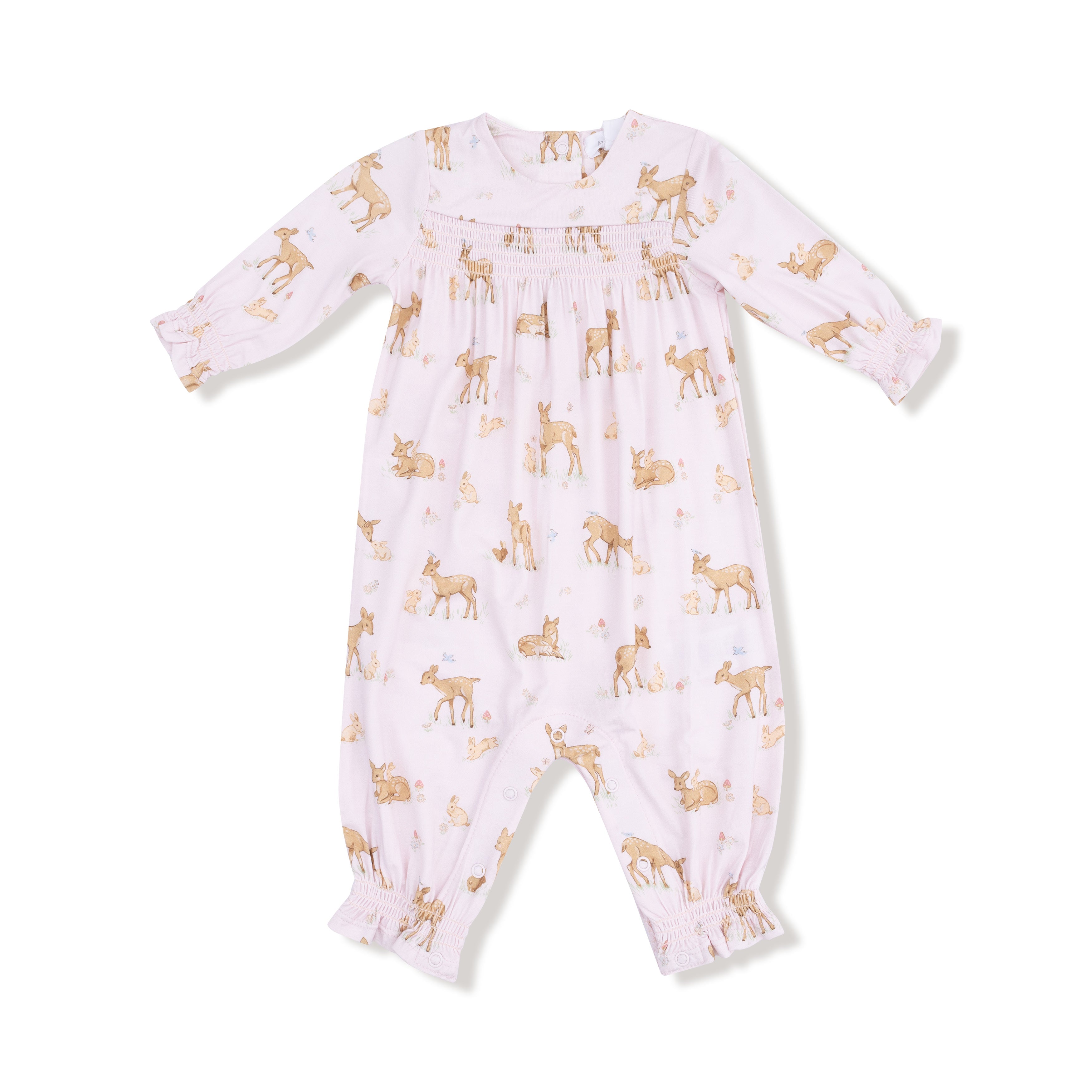 Pink Little Fawn Smocked LS Romper