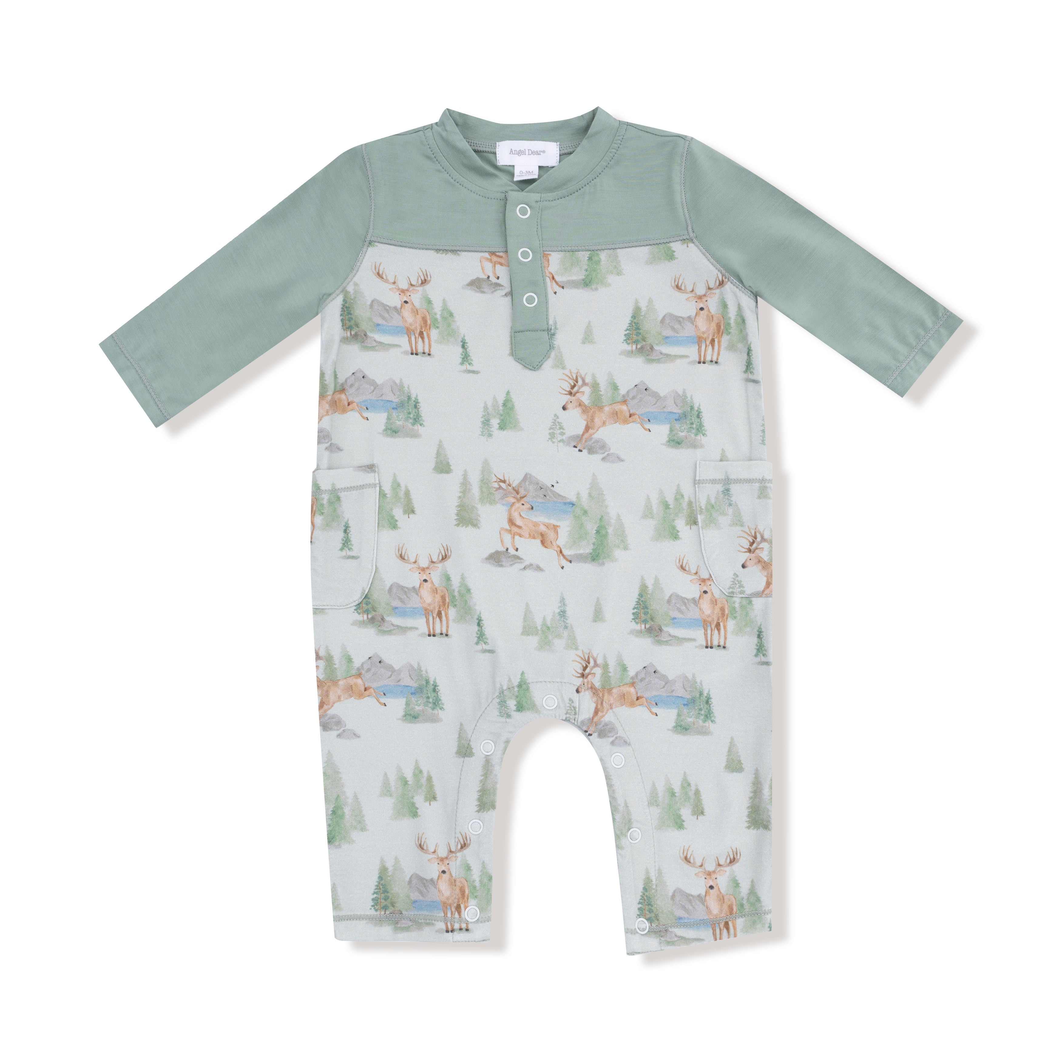 Green Sleeve Buck Deer LS Romper