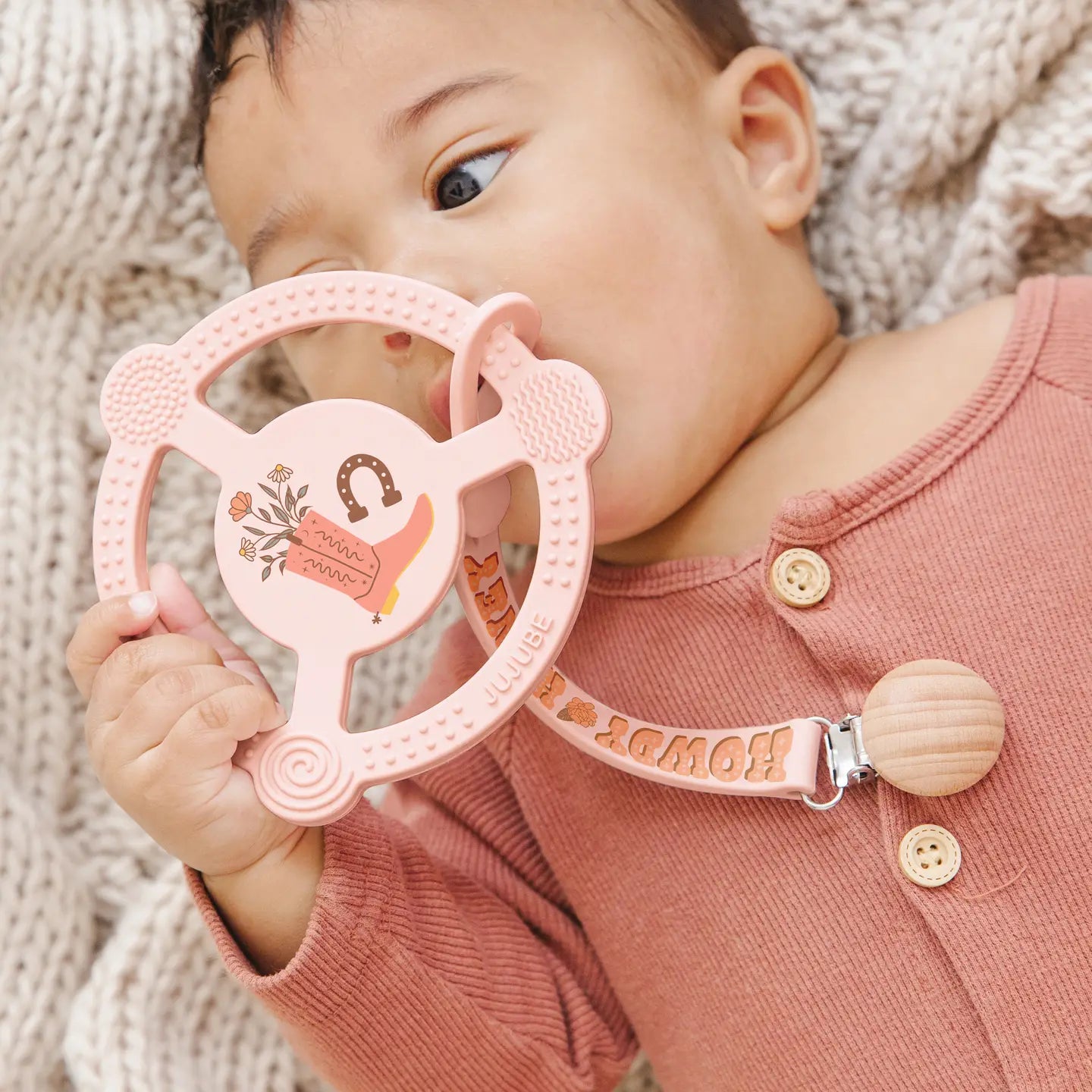Silicone Teether Ring with Detachable Clip Bloomin' Boot