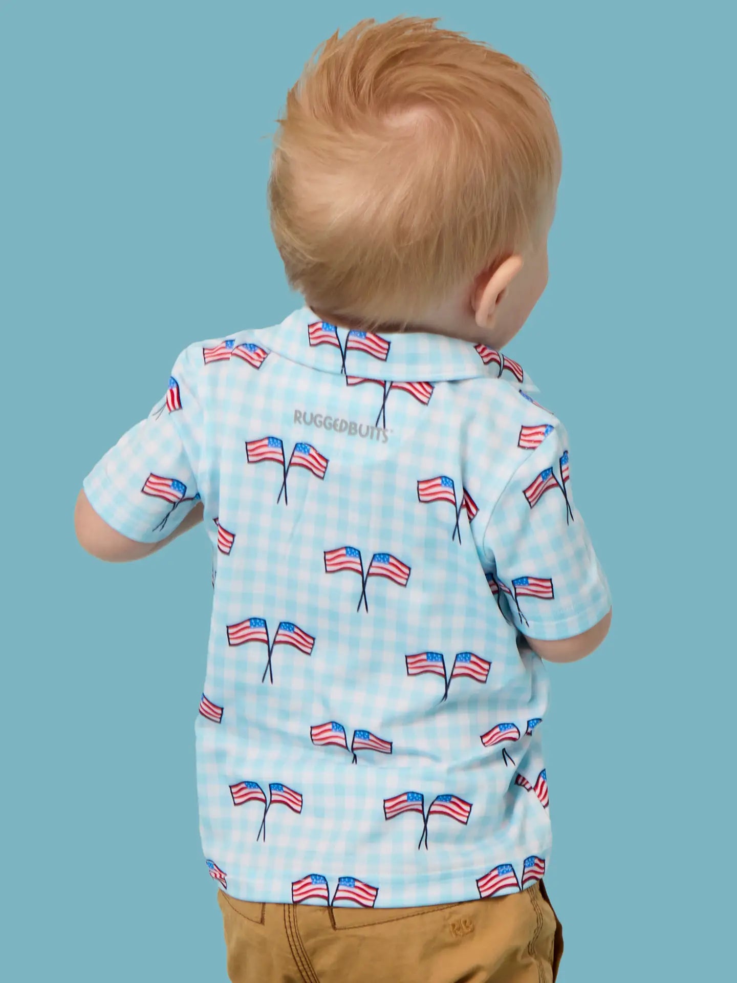 Boys Blue Patriotic Gingham Knit Short Sleeve Performance Polo
