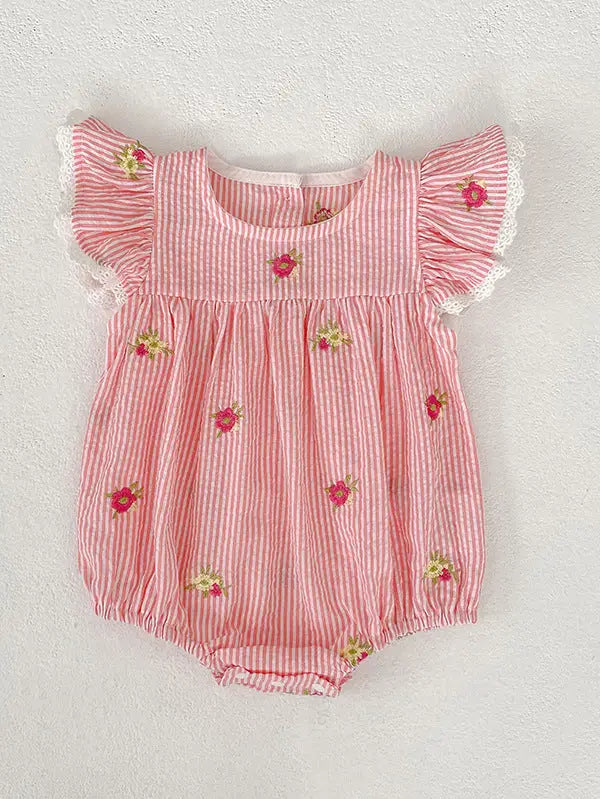 Floral Embroidery Ruffle Sleeve Romper