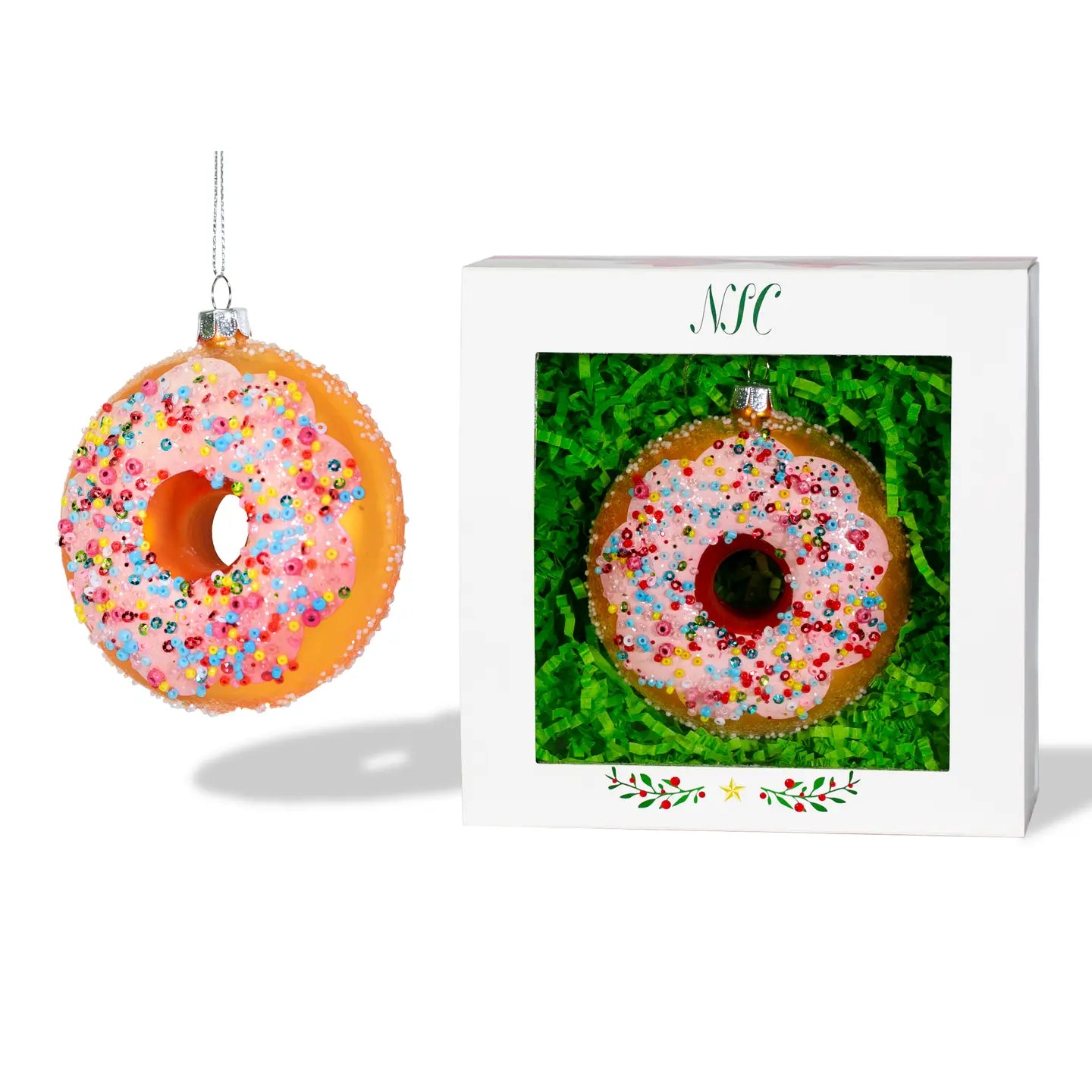 Pink Sprinkle Donut Glass Ornament