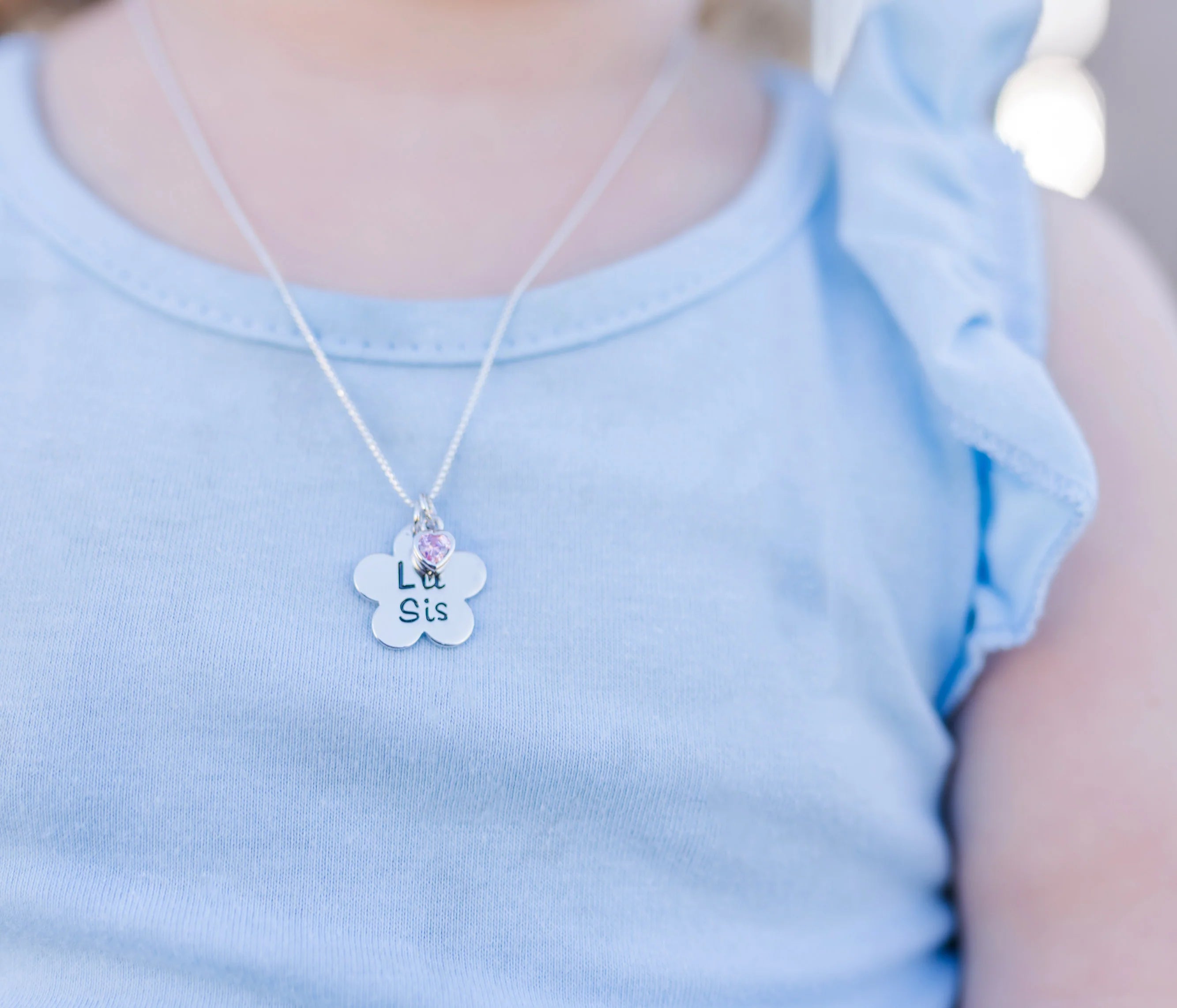Silver Lil Sis Daisy Charm Necklace