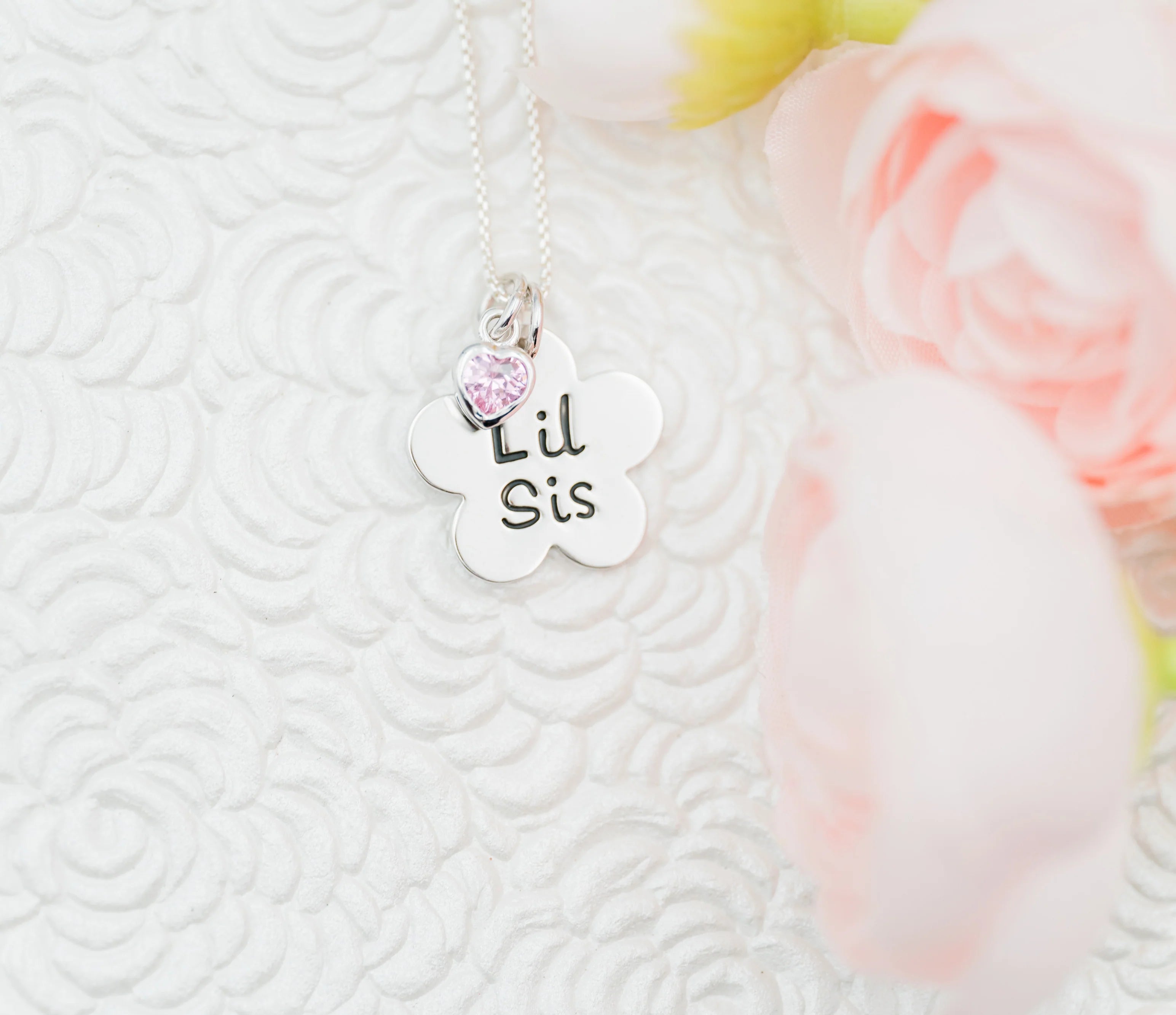 Silver Lil Sis Daisy Charm Necklace