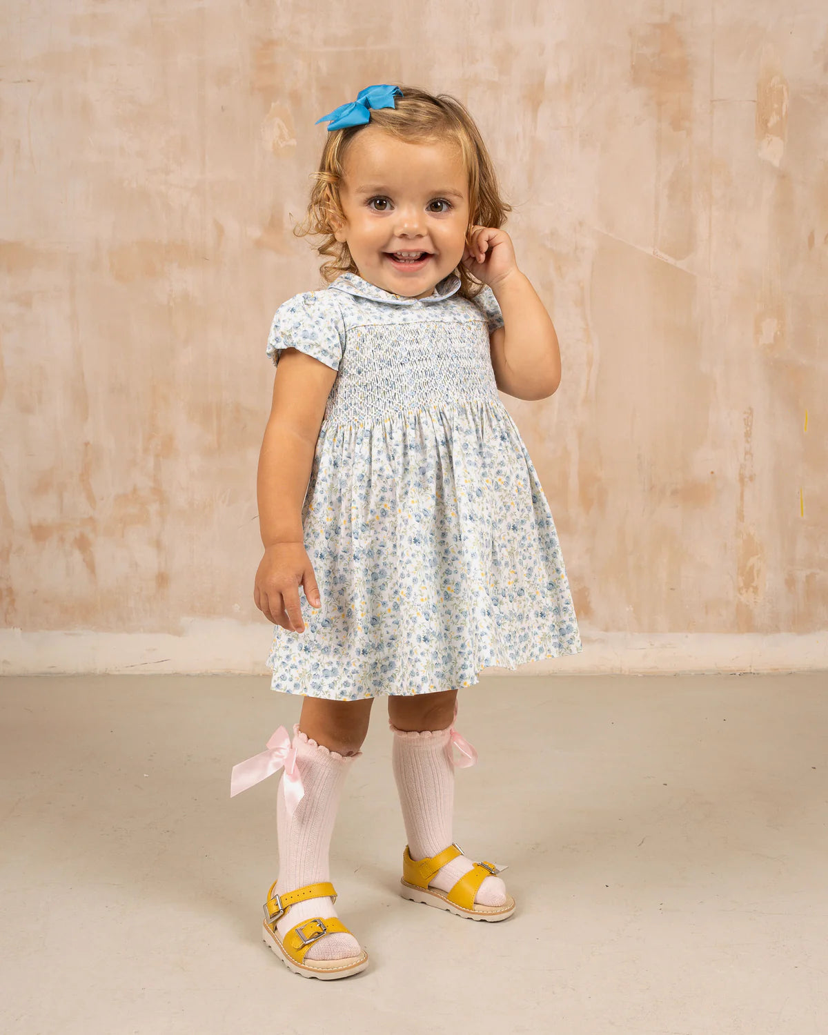 Belle Smock Dress & Bloom (SS Blue Yellow Floral Collar)