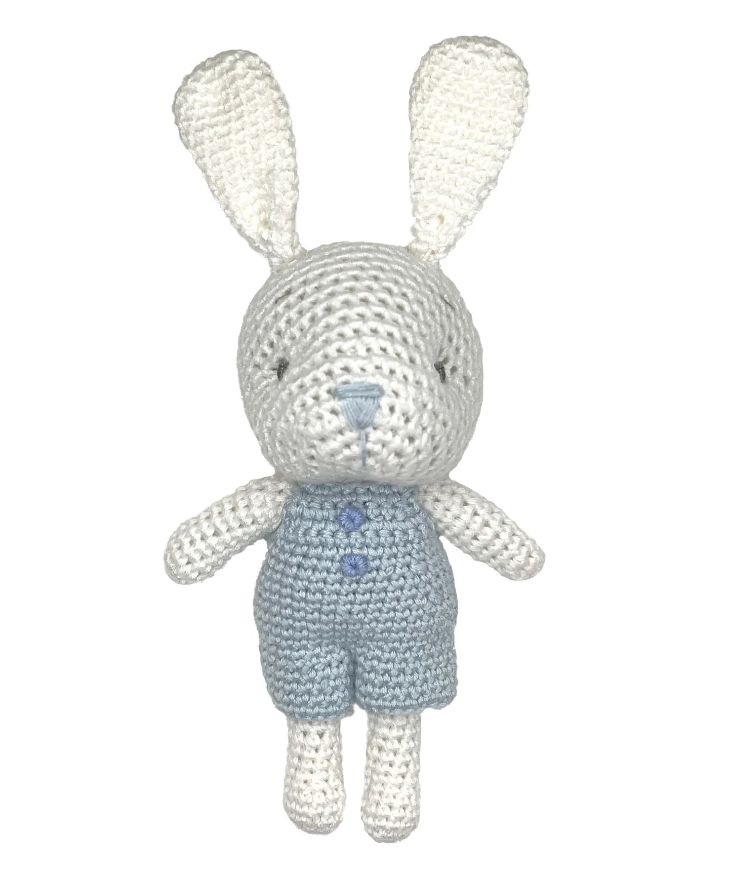 Knit Boy Bunny Rattle 5"