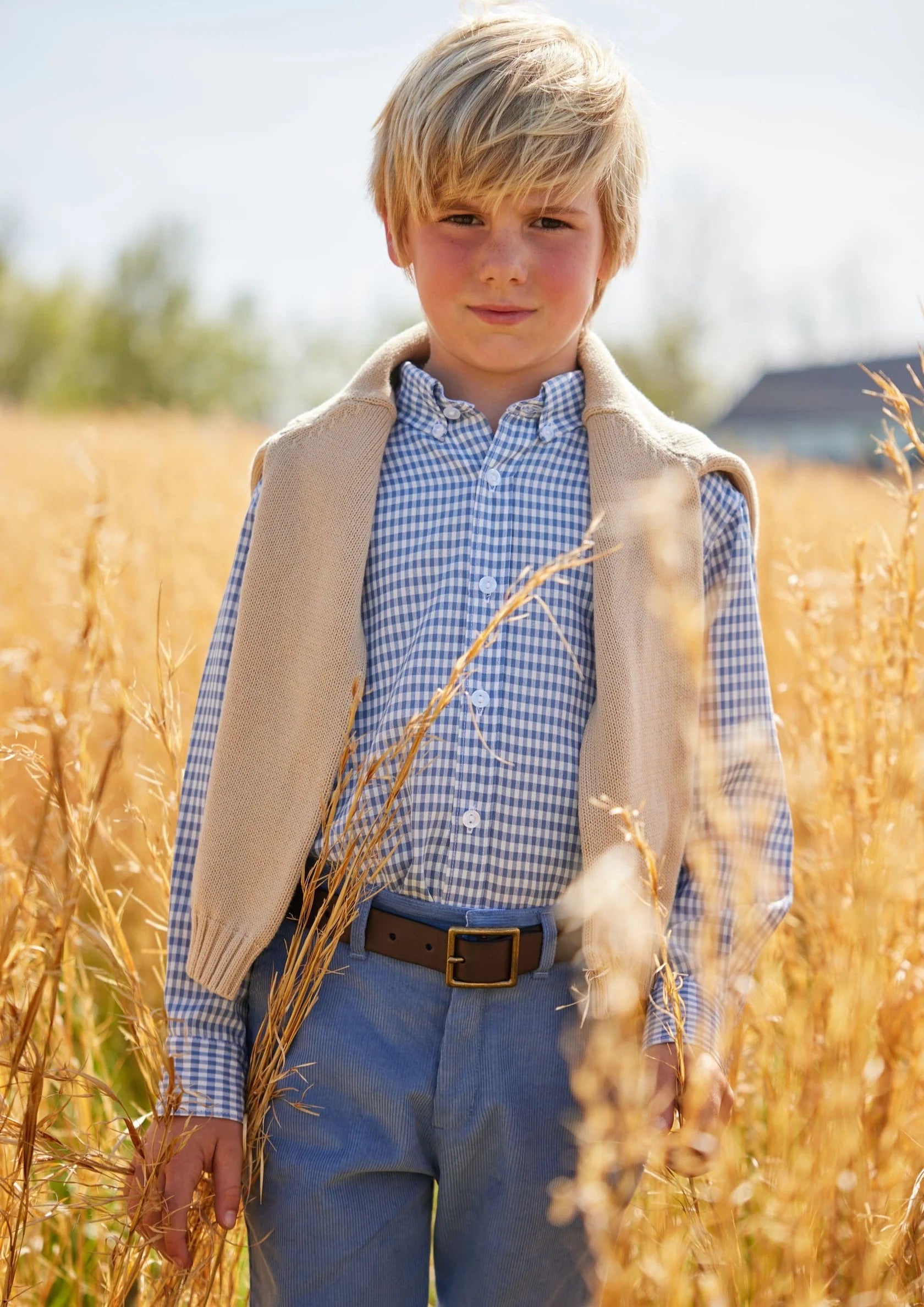 Gray Blue Gingham Button Down Shirt