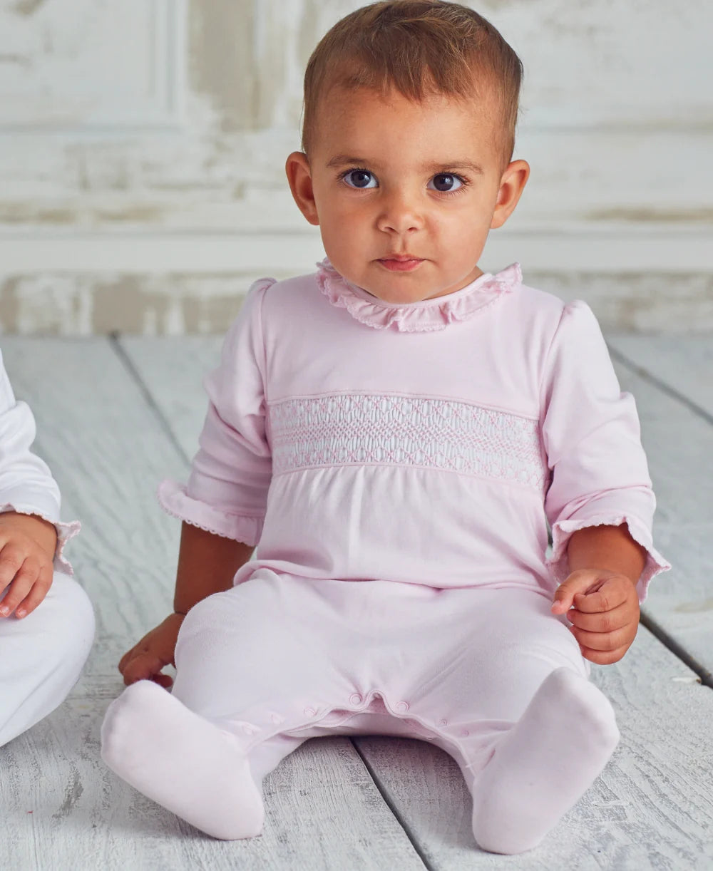 Kissy Pink Charmed Footie w/ Hand Smocking