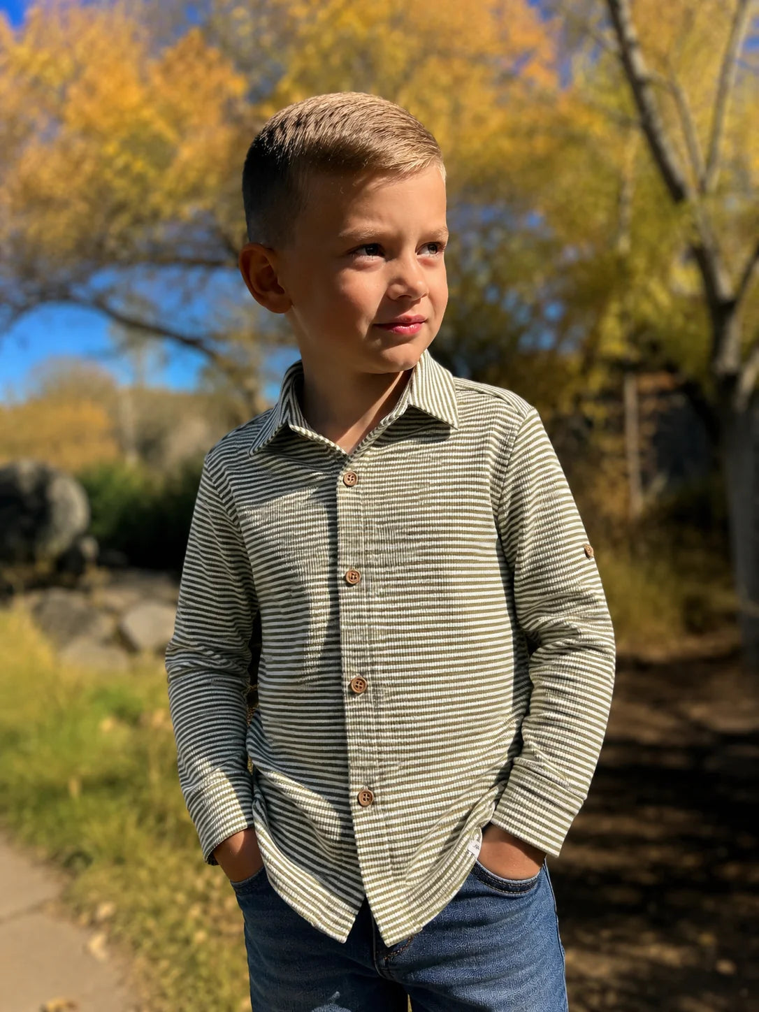 Sage and Cream Ribbed Stripe Jersey Shirt