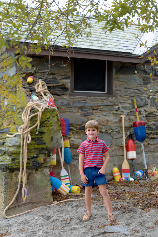 TBBC Prim and Proper Polo Red Boat Blue Stripe