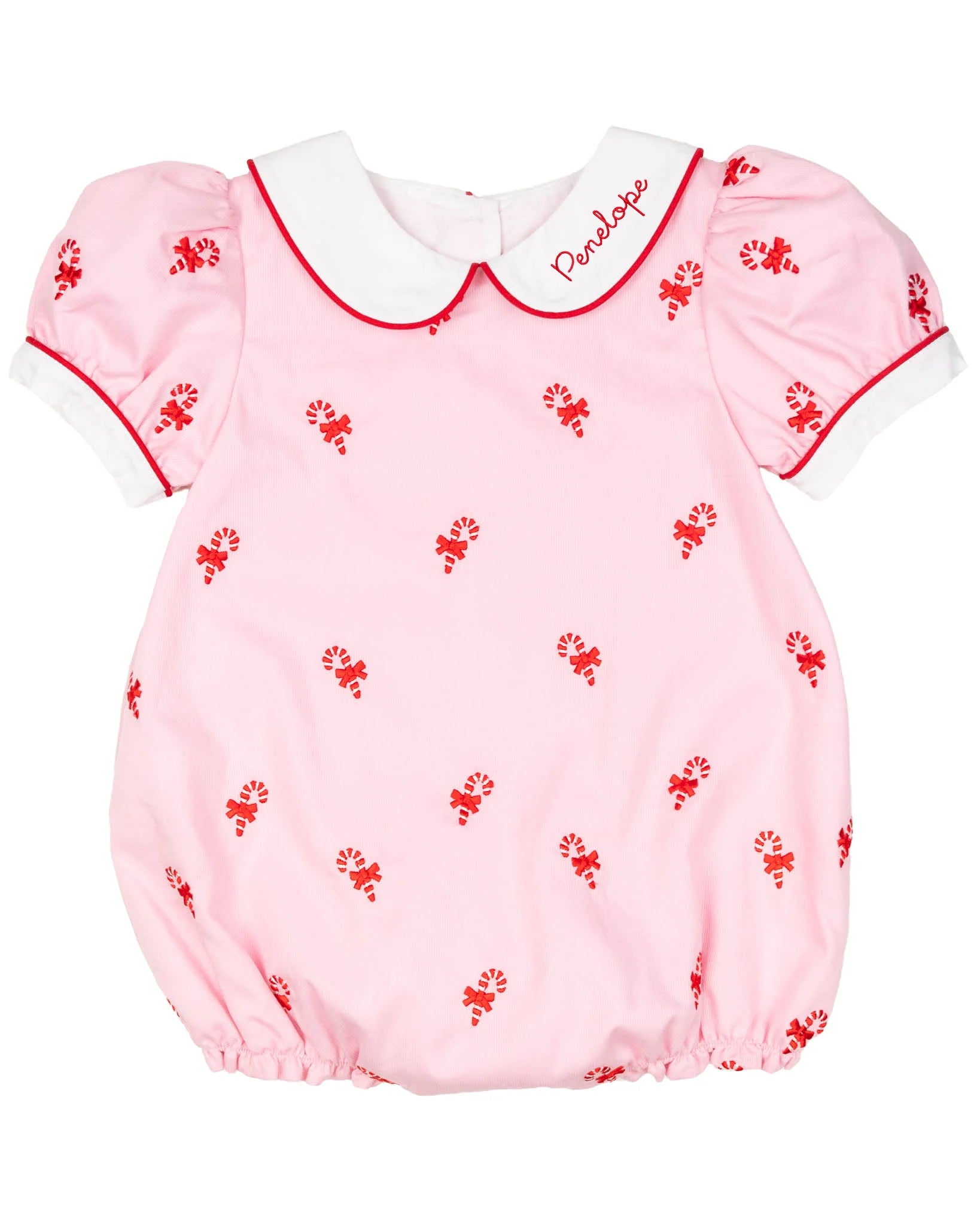 Candy Canes Embroidered Pink Bubble