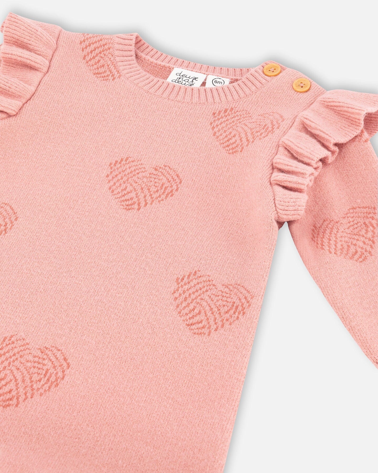 Pink Knit Heart Print Ruffle Jumpsuit