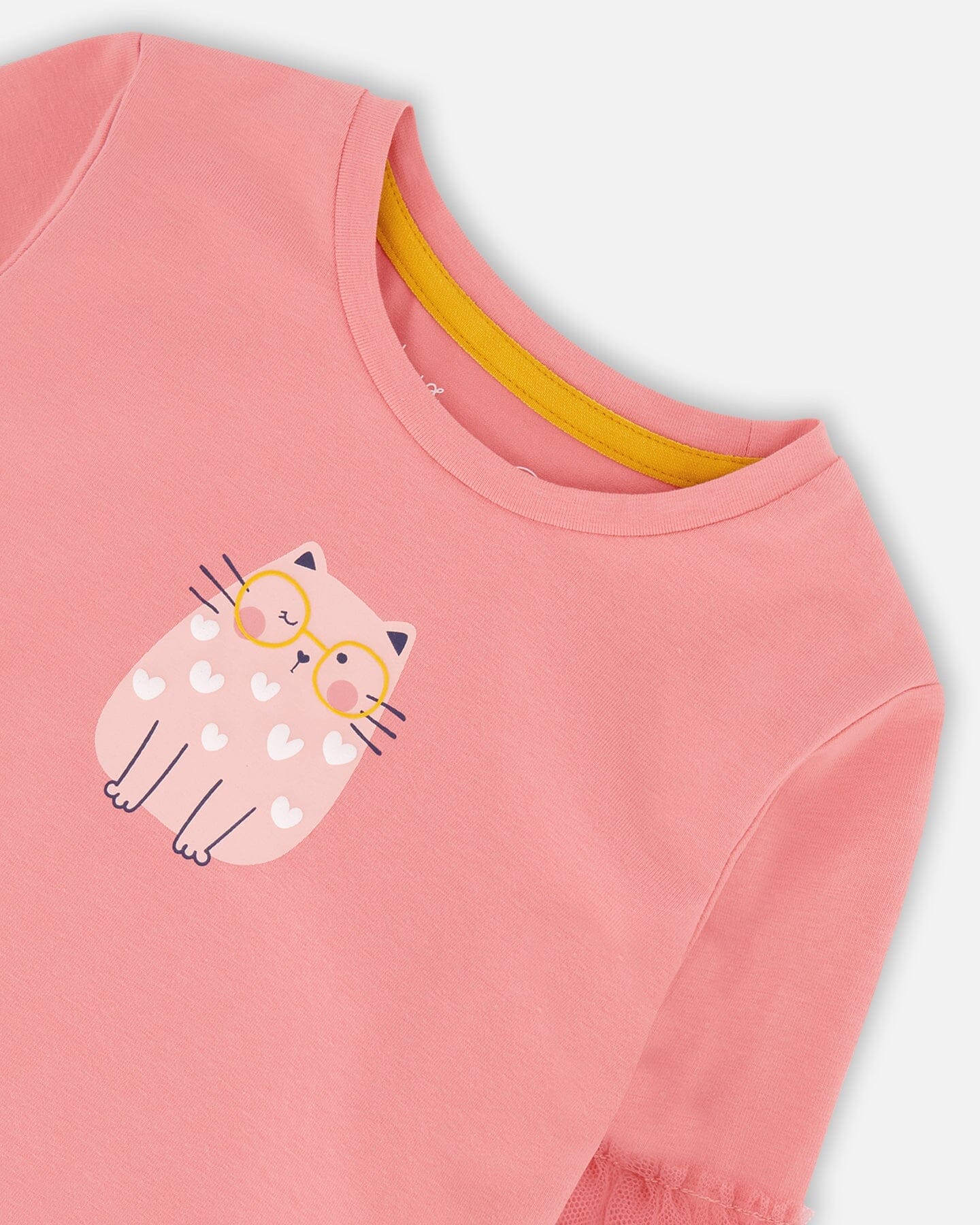 Pink LS Cat Tee w Tulle on Sleeves