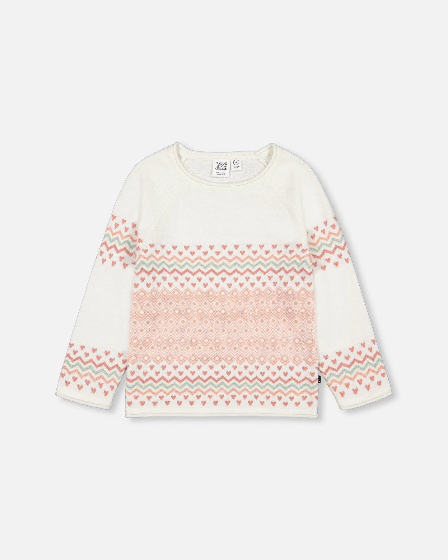 Ivory Pink Heart Raglan Jacquard Sweater