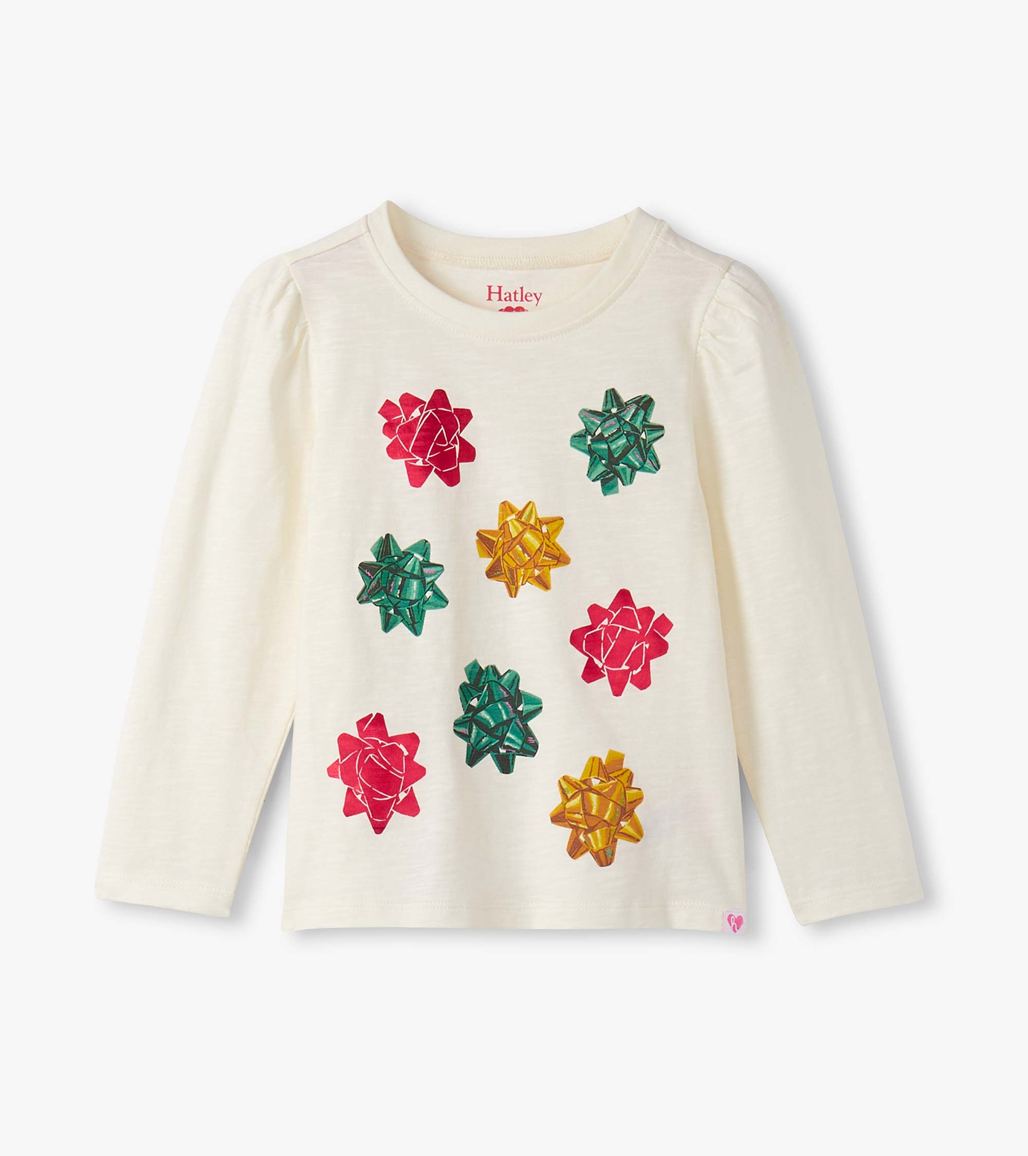 Ivory Festive Bows Puff Sleeve LS Tee