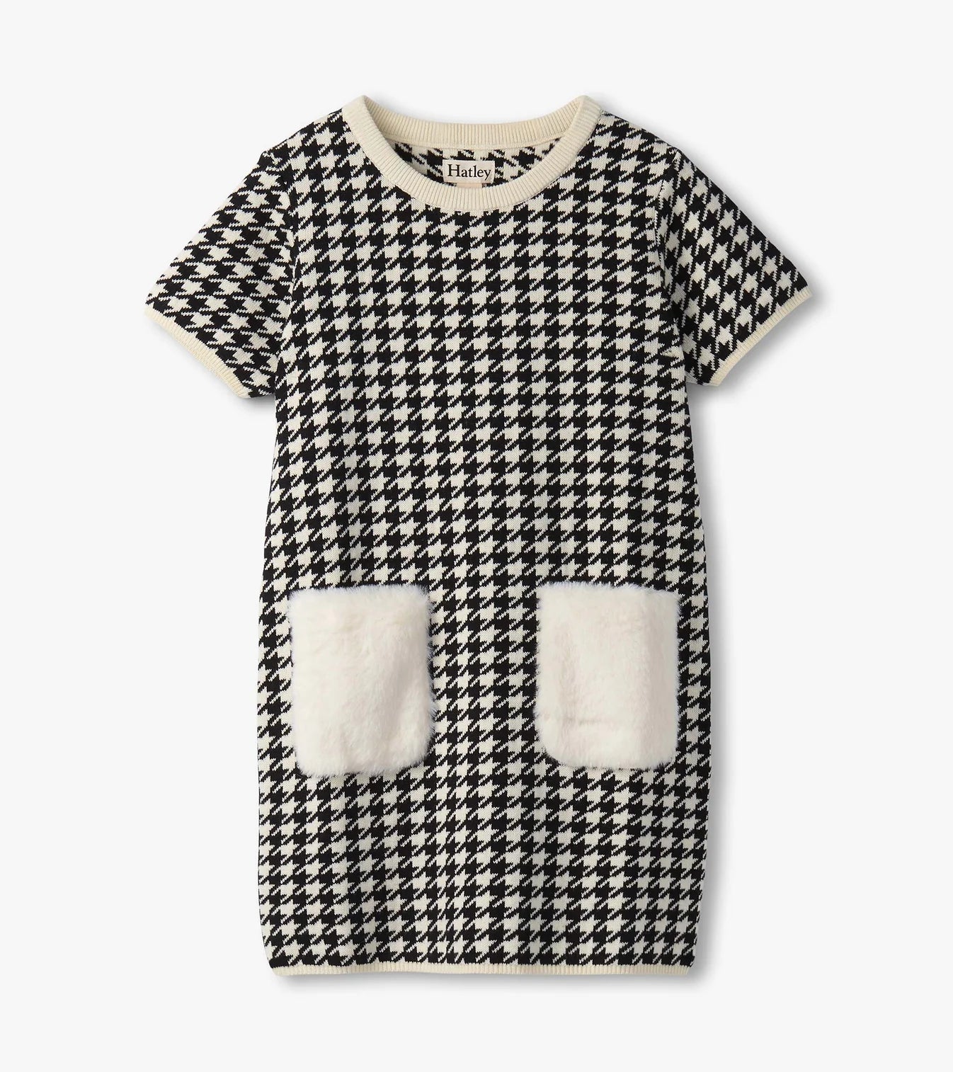 Black Cream Houndstooth Sweater Dress