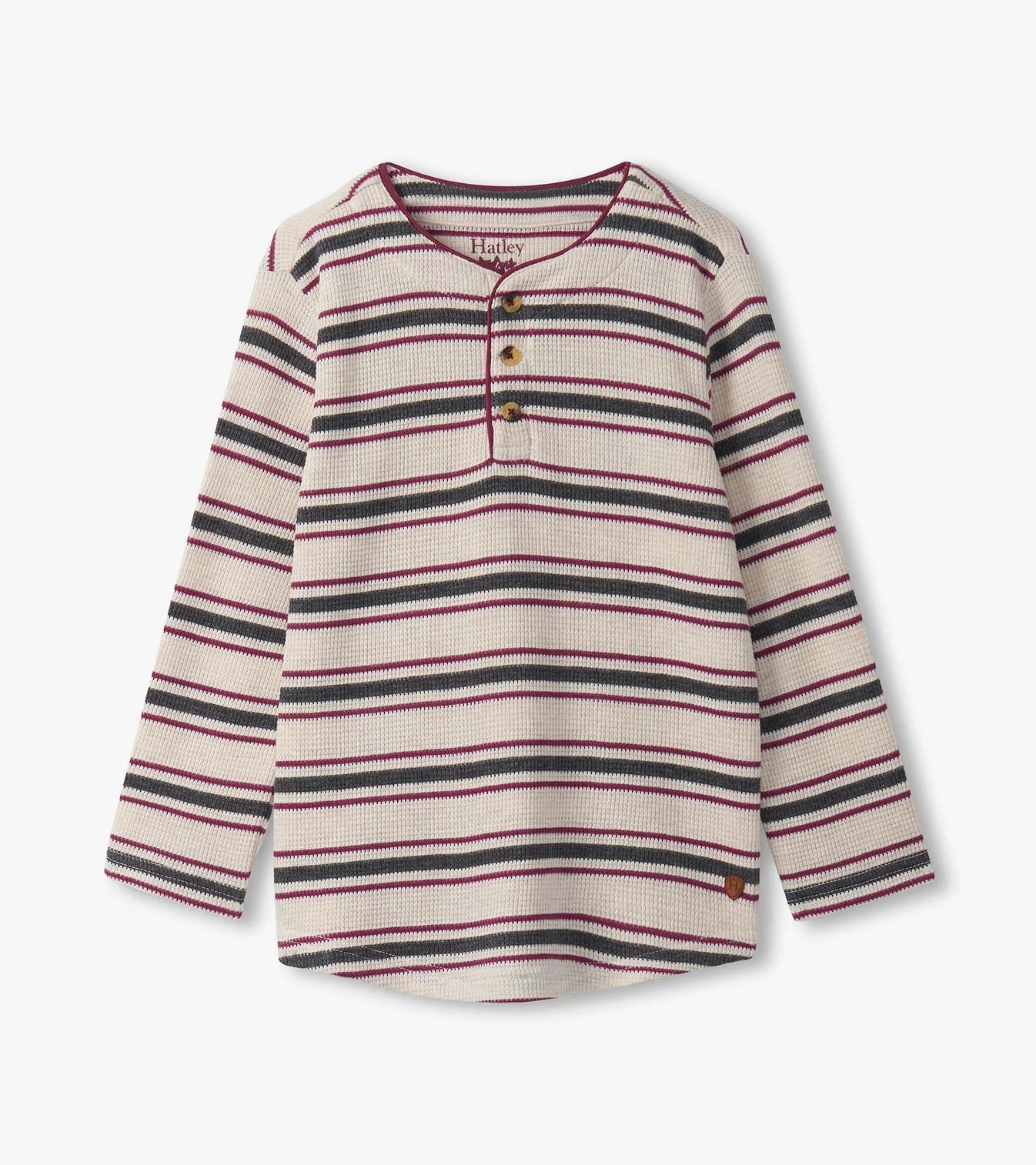 Oatmeal Melange Stripes Waffle Henley Shirt