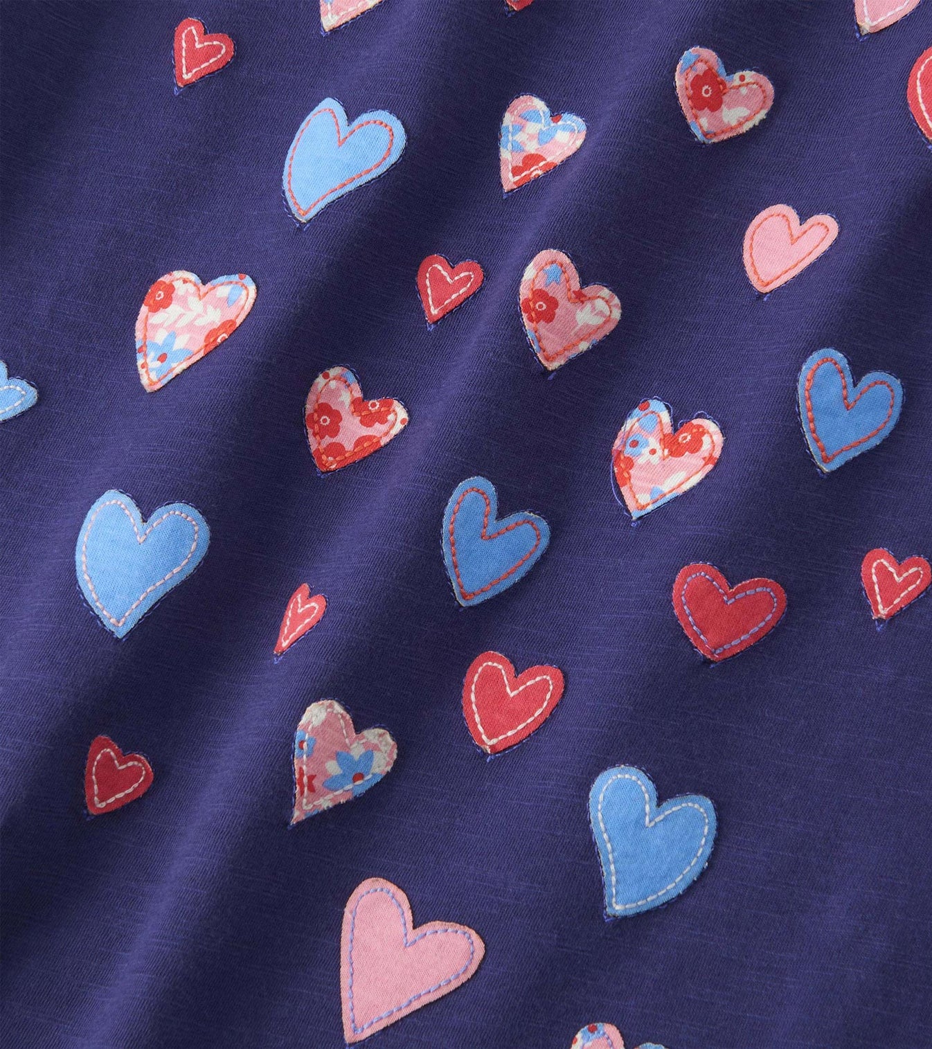 Navy Falling Hearts Applique LS Tee