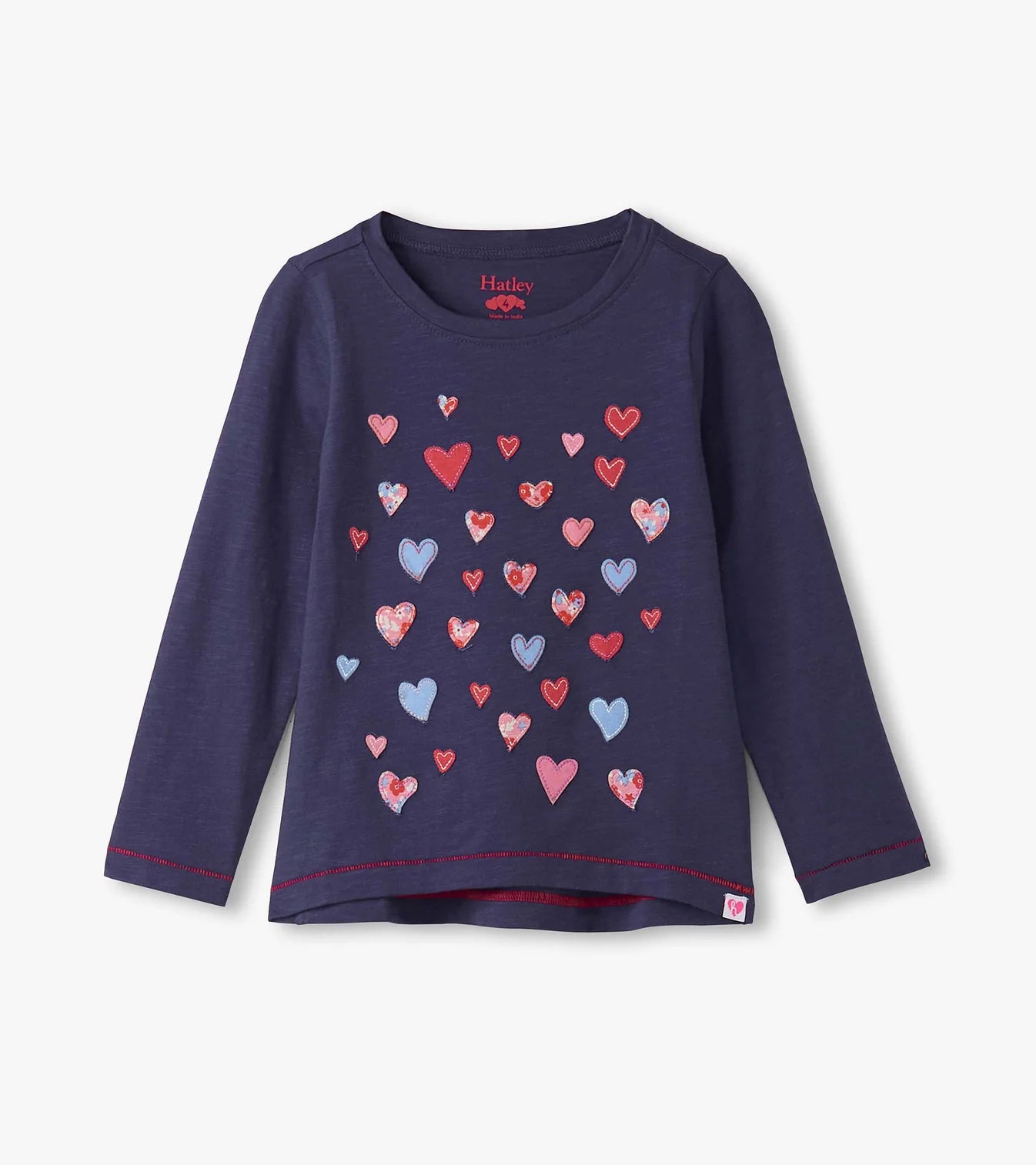 Navy Falling Hearts Applique LS Tee