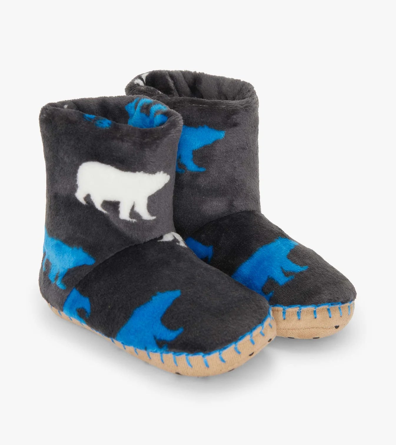 Dark Gray Polar Bear Silhouette Fleece Slippers